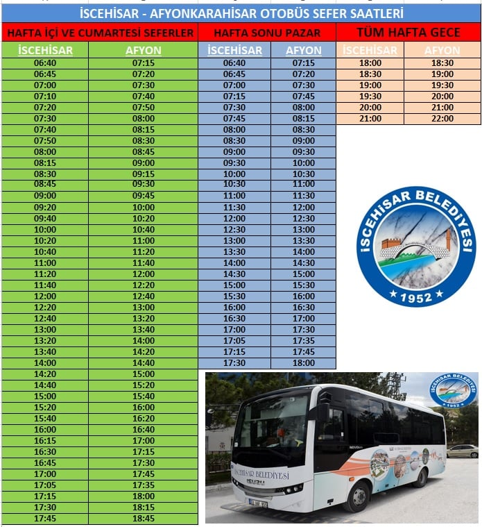 OTOBÜS SEFER SAATLERİ VE BİLET FİYATLARI GÜNCELLENDİ İscehisar  Afyonk