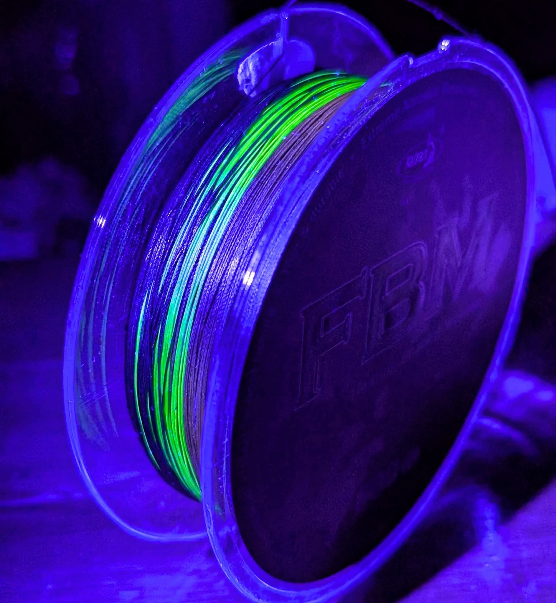 glow in the dark braided fishing line Spiderwire Stealth Glow-Vis Braid but will not reflect below water to provide the low visibility green that fish are less likely to visually detect BRAIDED line glows in the