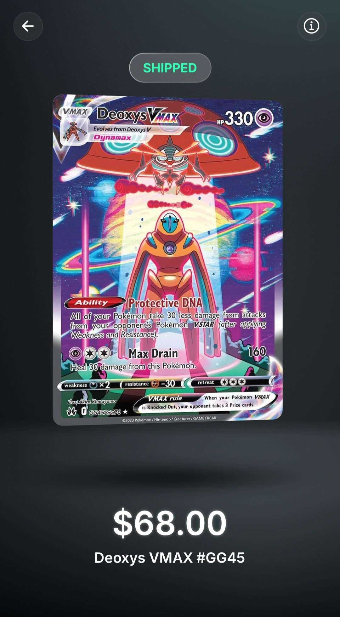deoxys vmax pokemon card #GG45 EXTENDED ART Celebrate the incredible history of the TCG hobby by adding this Deoxys VMAX 2023 Pokemon Crown Zenith Deoxys VMAX 2023 Pokemon Crown