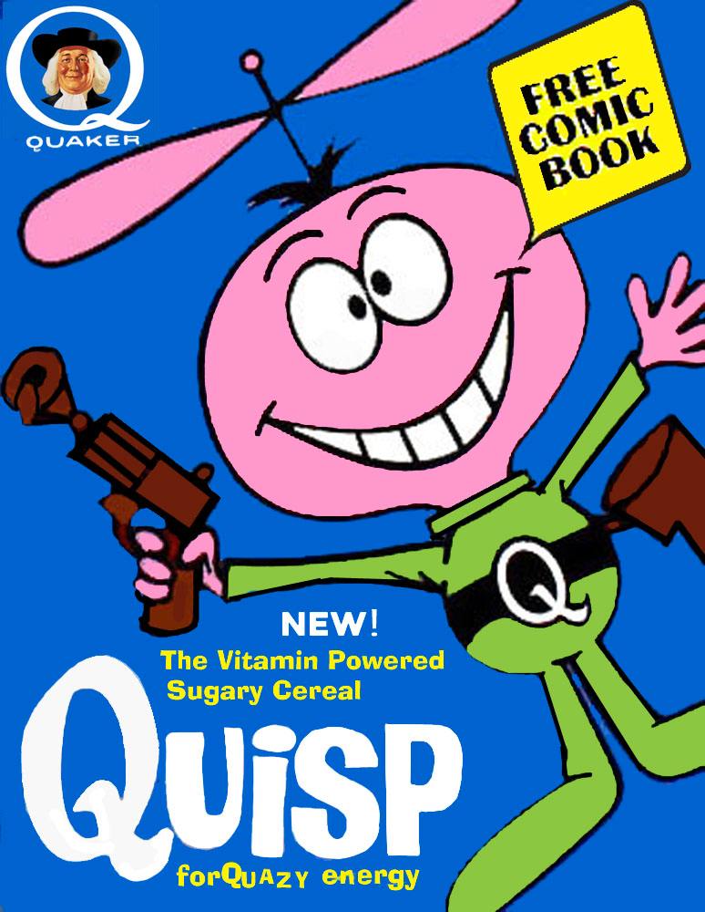 In Photoshop, I cleaned this 1960s Quaker Quisp Cereal Box. Enjoy!