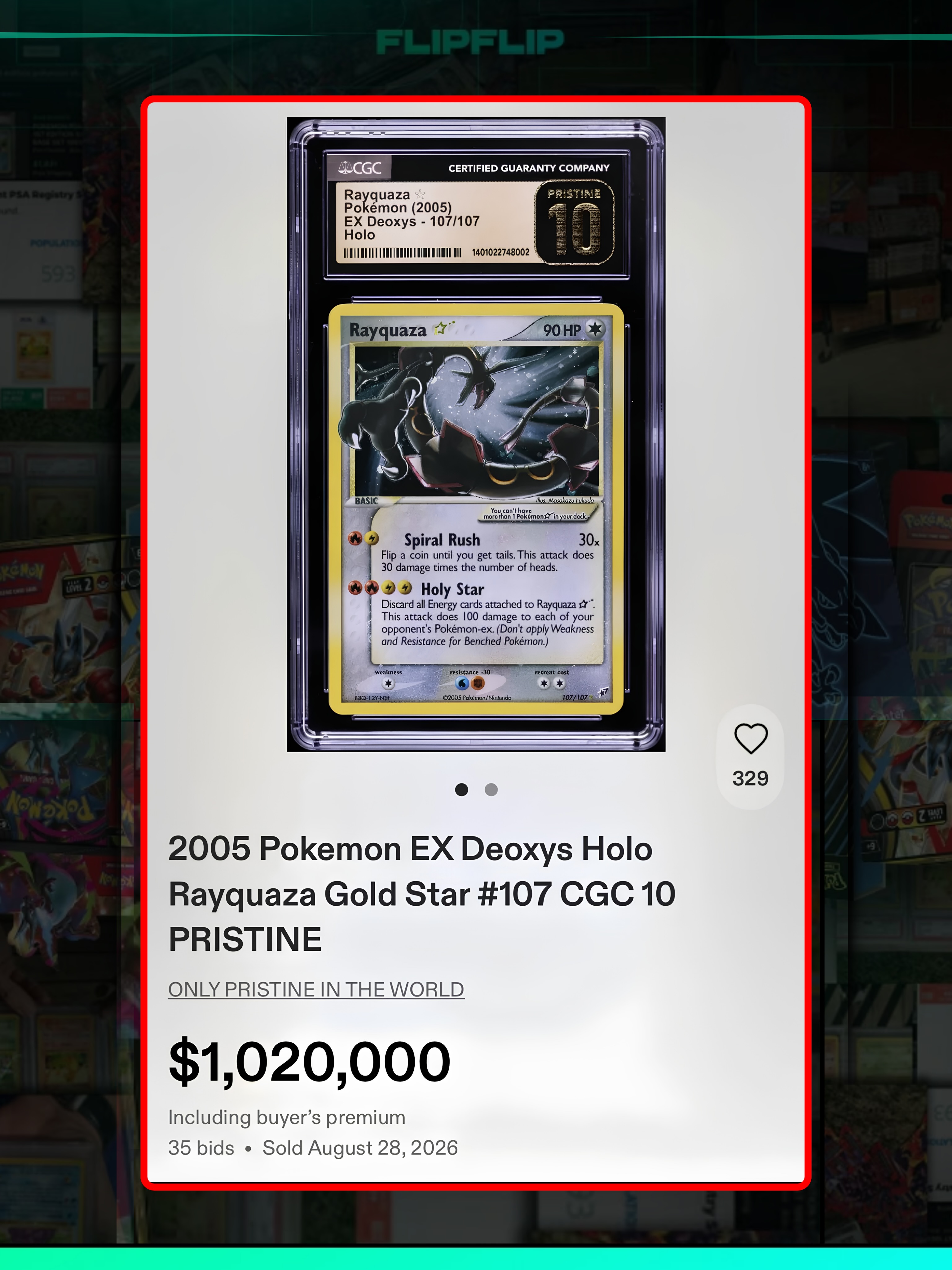 CGC Pristine Pokemon Gold Star Rayquaza card sells for over $1,000,000