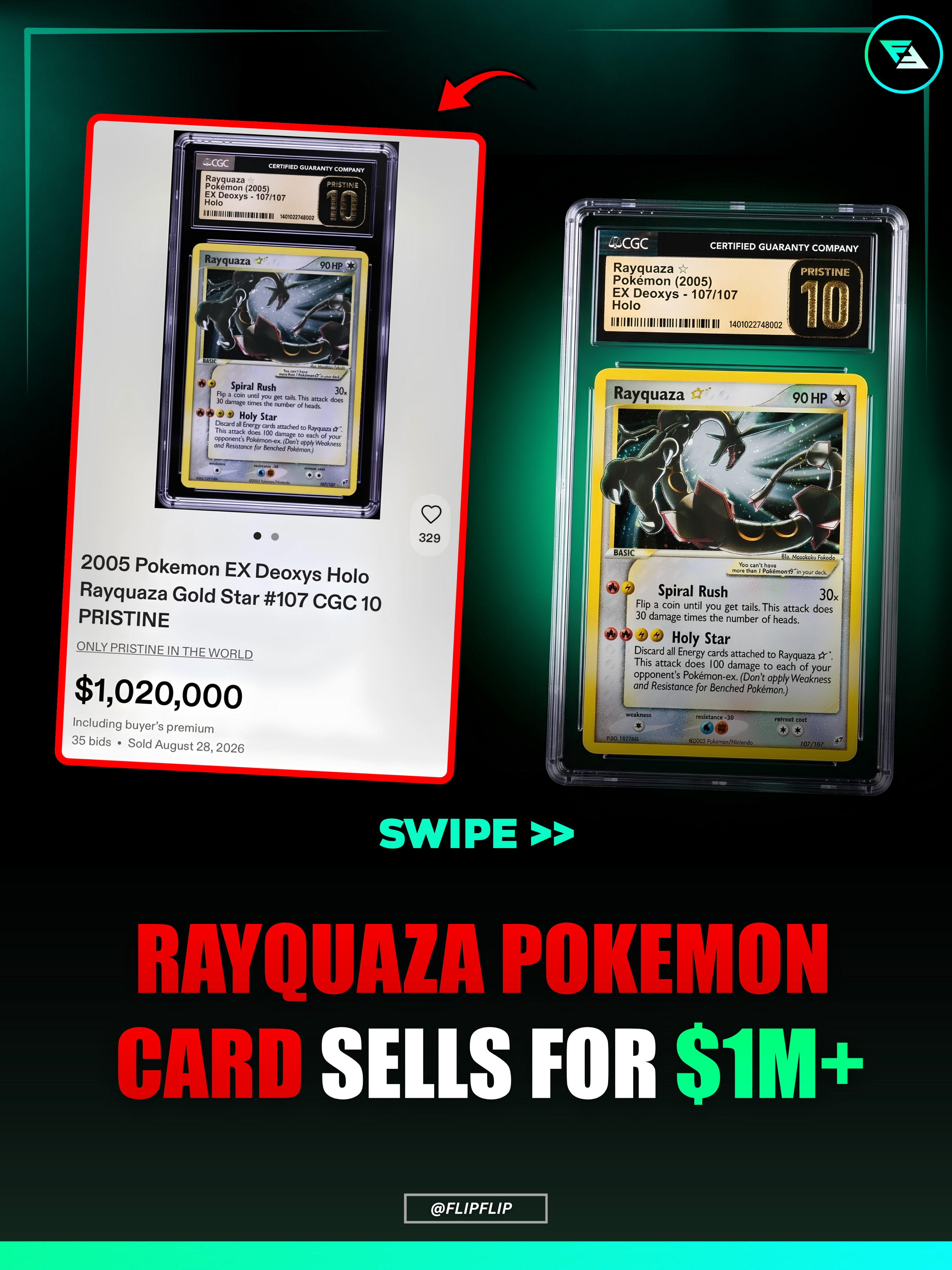 CGC Pristine Pokemon Gold Star Rayquaza card sells for over $1,000,000