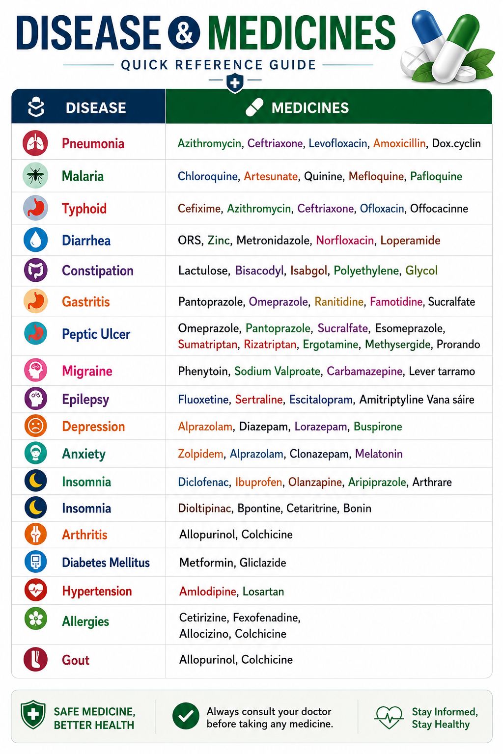 Quick guide to common diseases and their first-line treatments