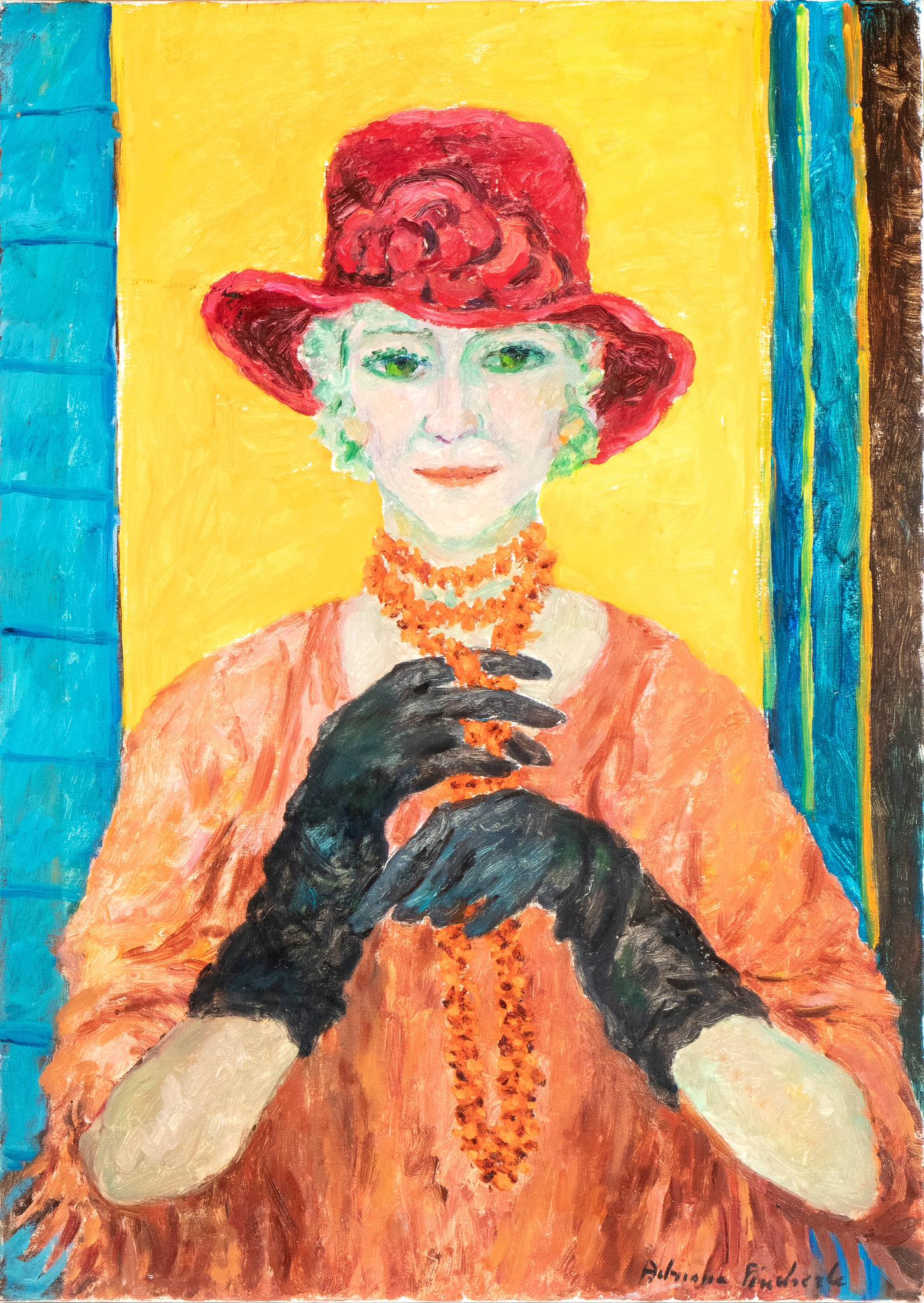 Leonor Fini - Self Portrait – Lady with the red hat, 1968. Oil on