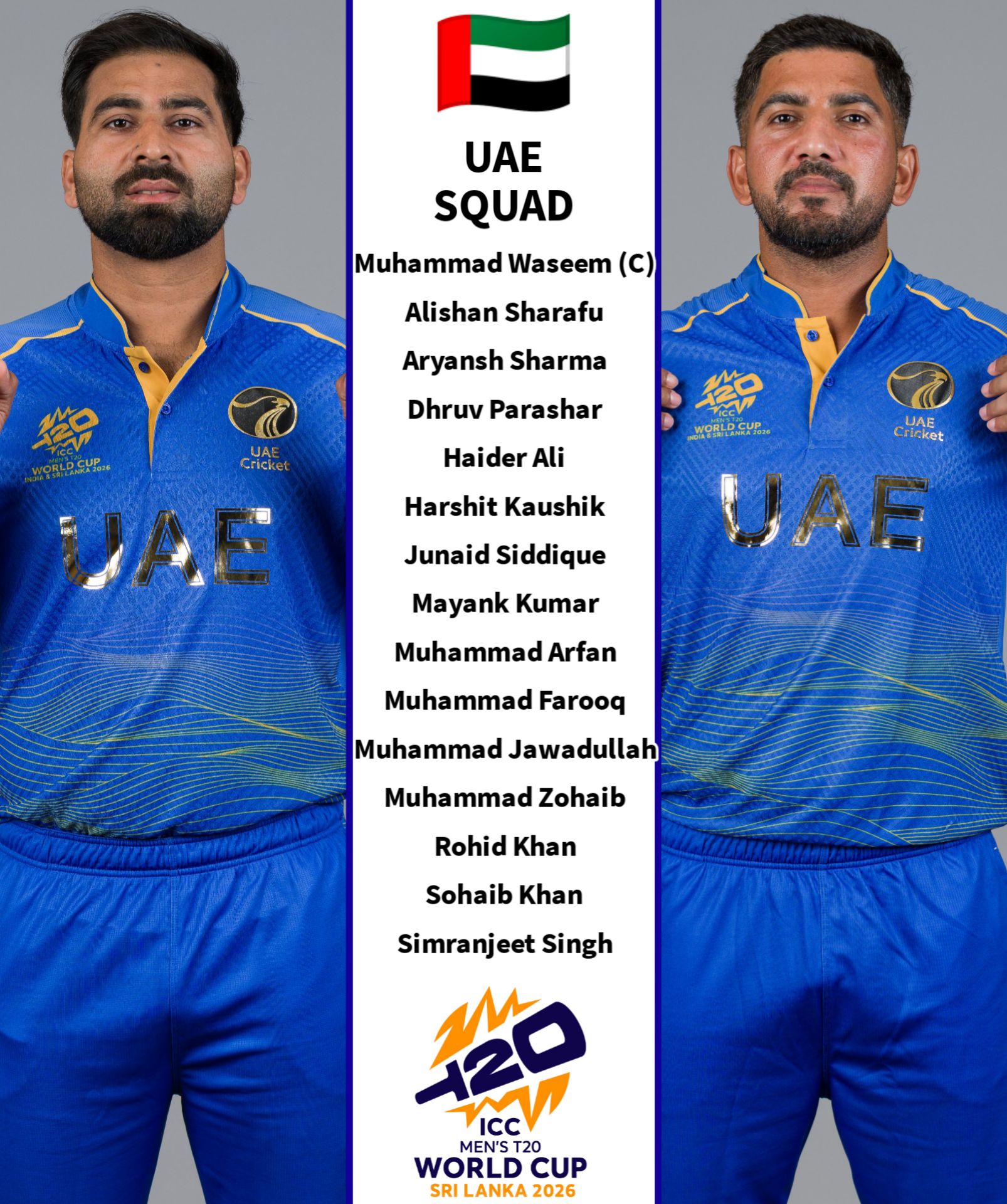 World - UAE Squad for T20 World Cup 2026🏏 #T20WorldCup2026 #T20WorldCup ...