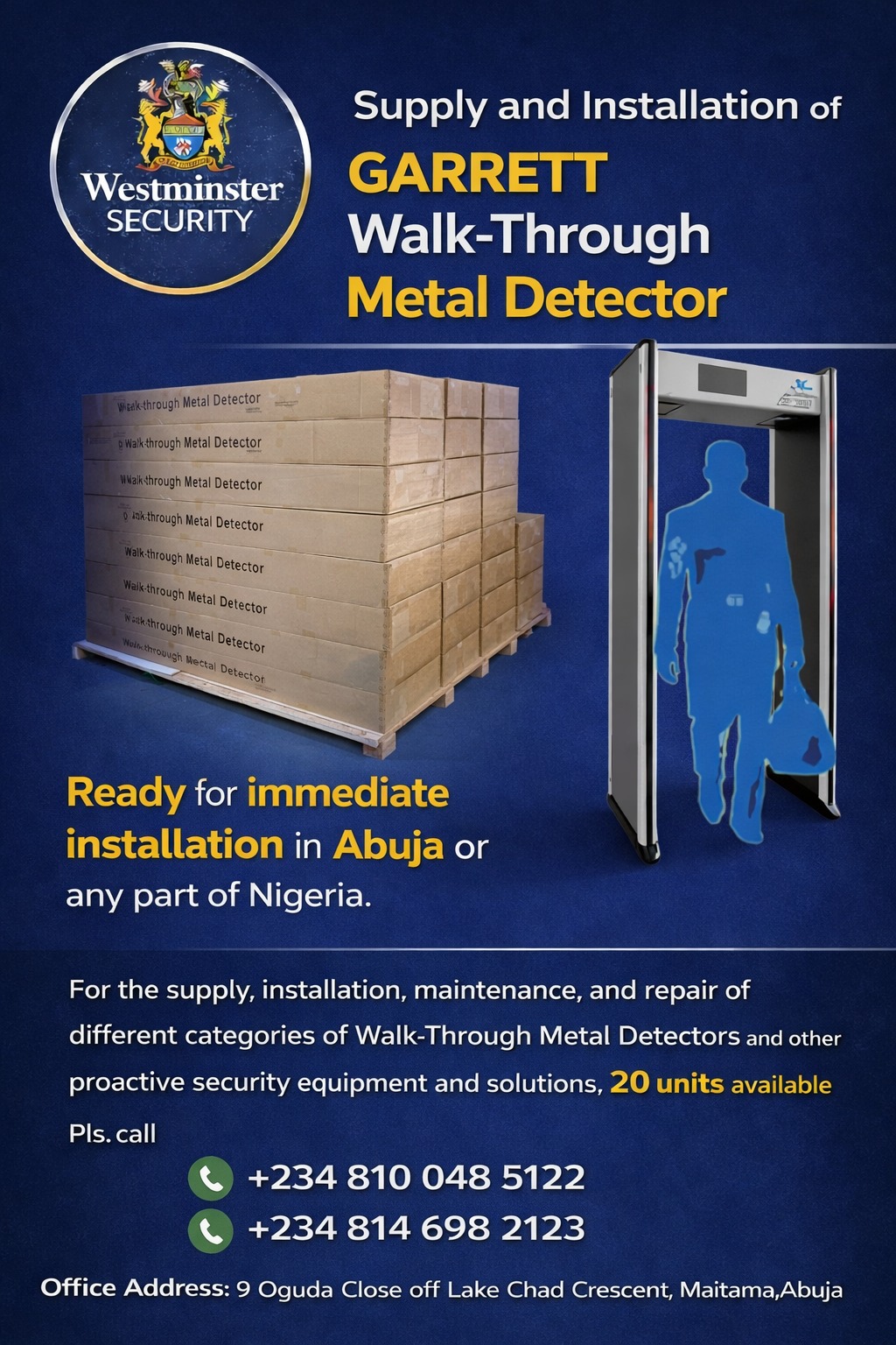WSS - We currently have 20 units of GARRETT Walk-Through Metal Detector ...