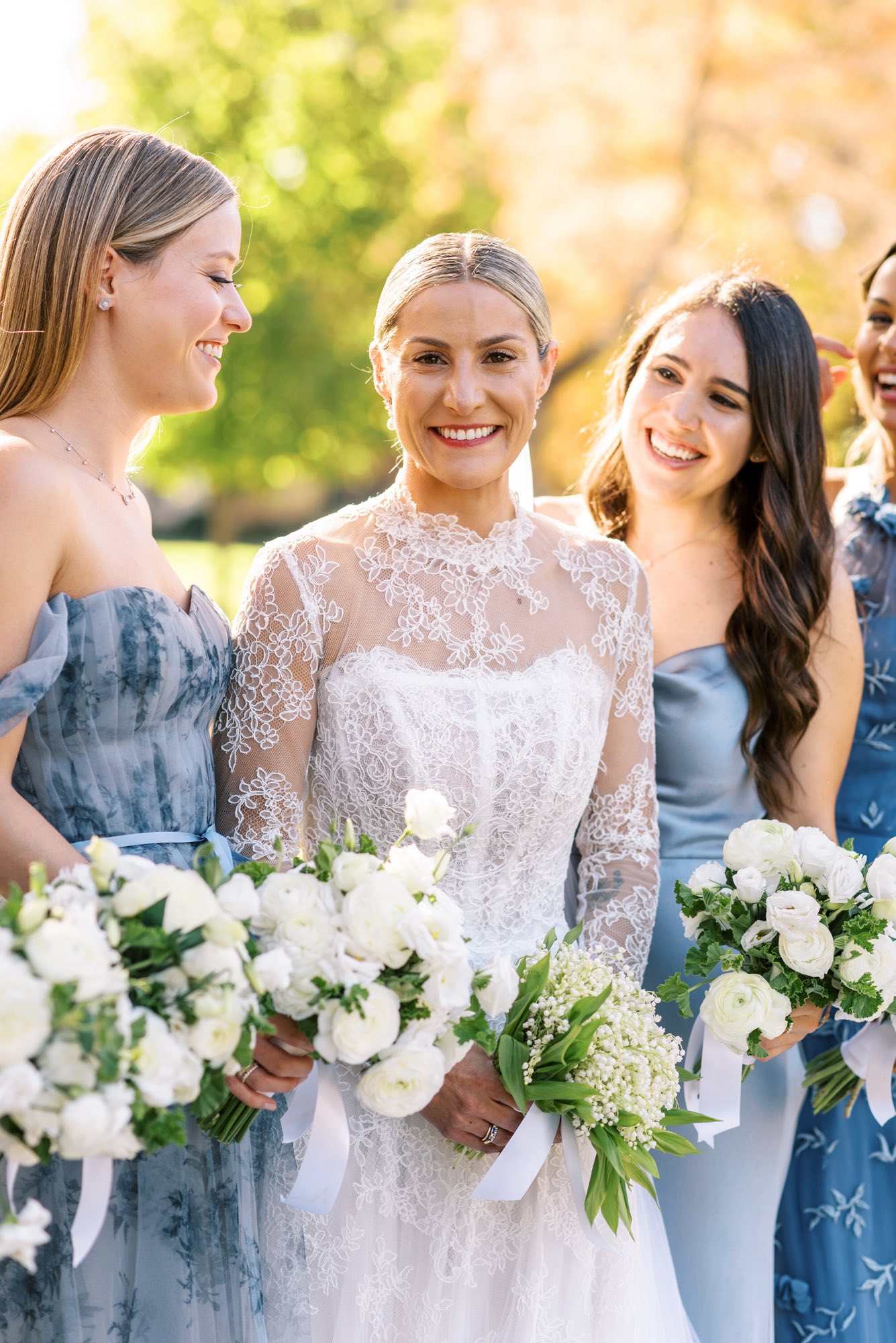 dusty blue mismatched bridesmaid dresses A delicate and classy bouquet, and dresses. Such a beautiful look for this late fall wedding. ✨💛 Size:p GL-09.19.25 Cloud Blue Halter Deep-V One Shoulder/Spaghetti Strap 6