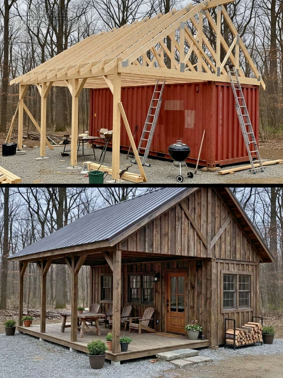Tiny - From Shipping Container to Fully Finished Cabin This remarkable ...