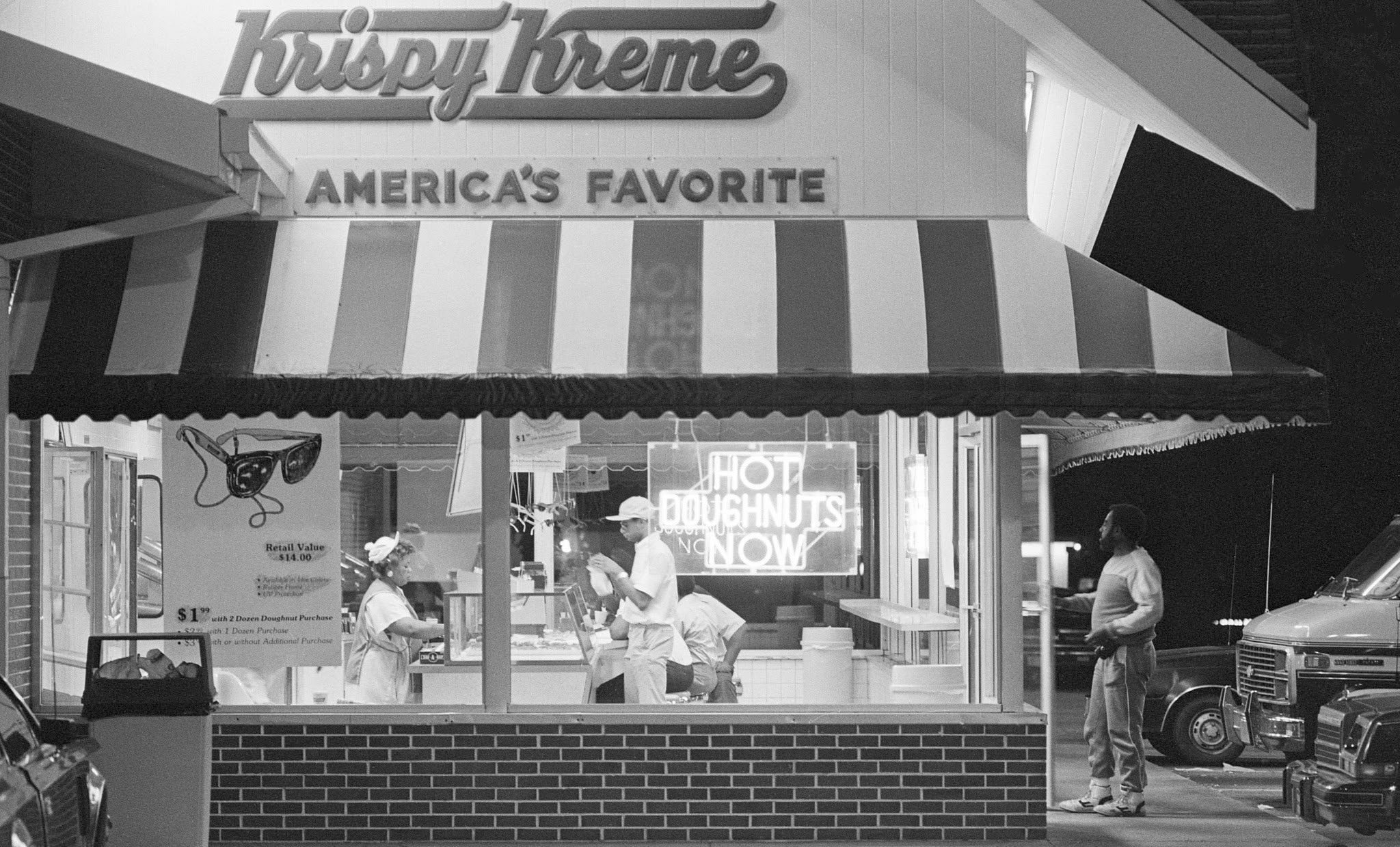 Stopping by to pick up a dozen glazed in this 1980's photo of the