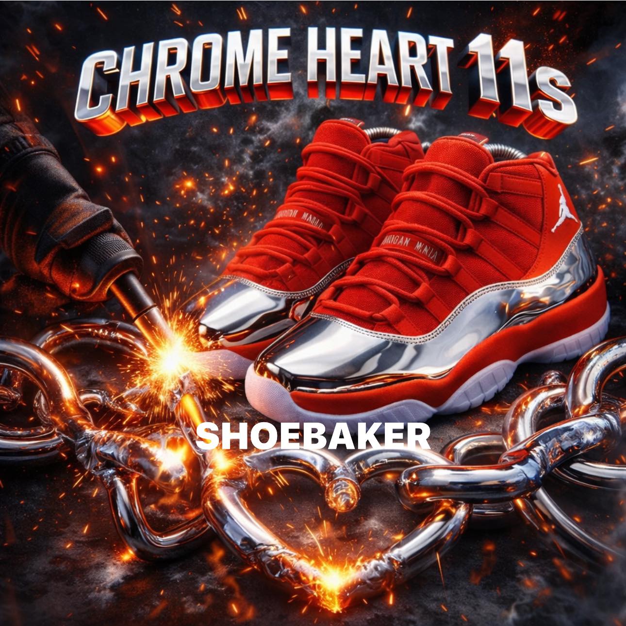 Air Jordan 11 Red “Chrome Hearts” Drop your size for a pair ⬇️