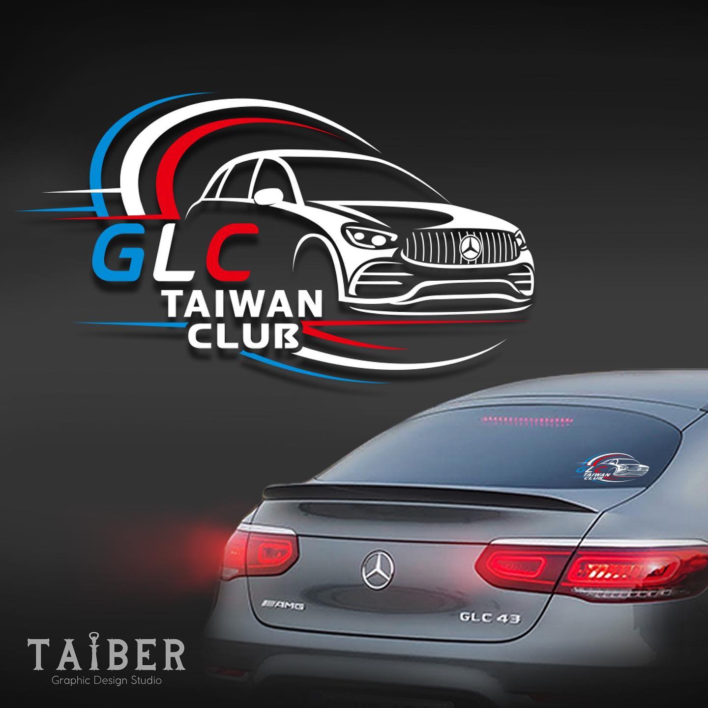 Taiber平面設計 - //BENZ-GLC車貼設計// • -依客戶要求車身線條感及藍白紅的配色，並製作出車貼....