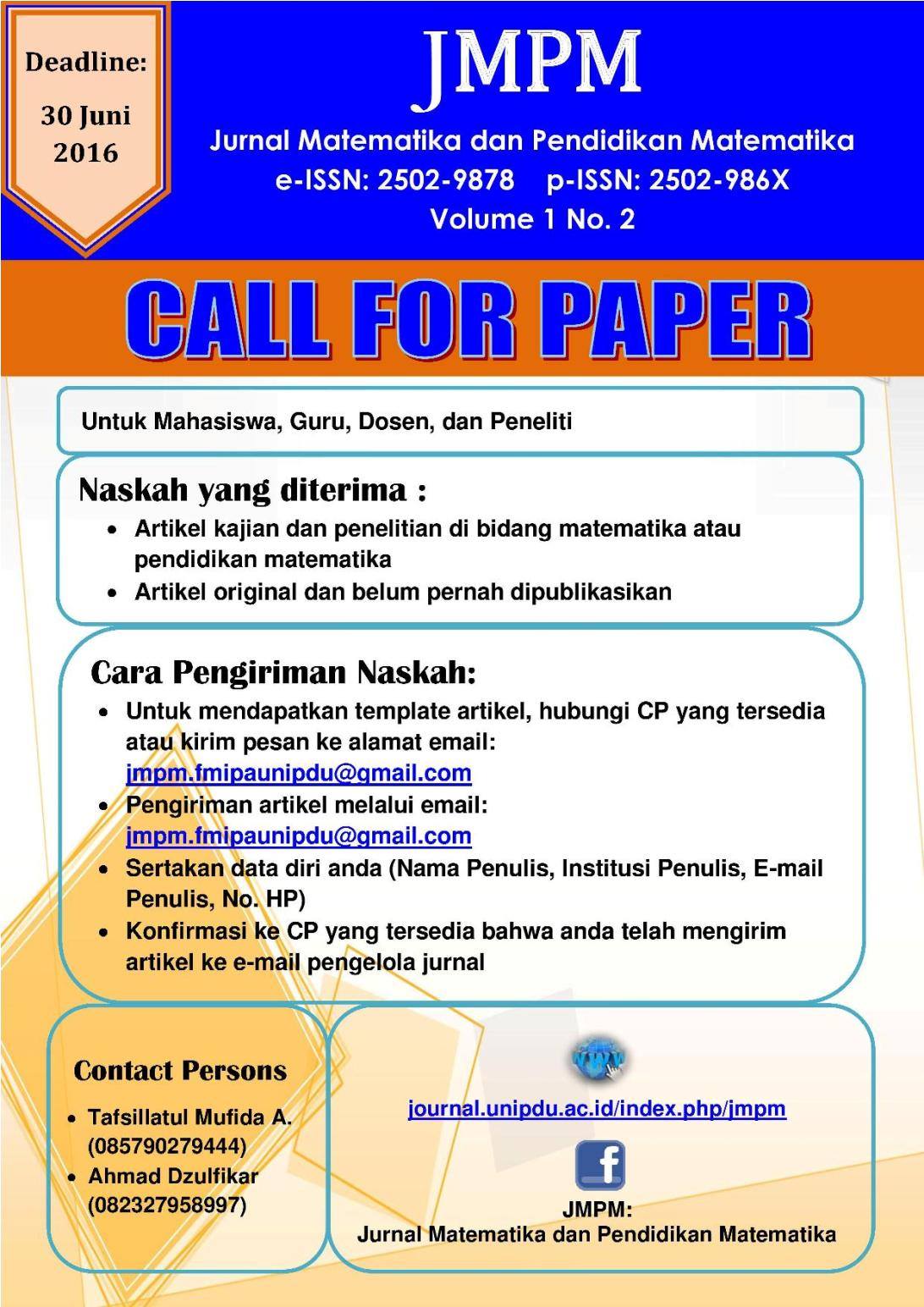 JMPM: Jurnal Matematika dan Pendidikan Matematika