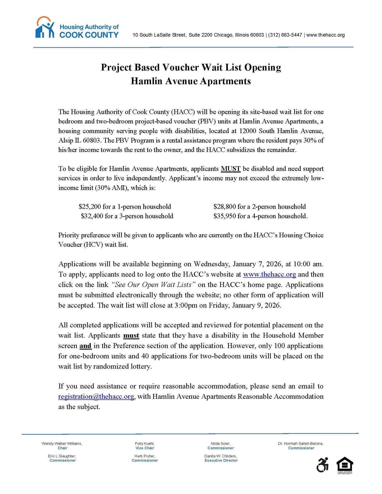 Commissioner - 📢 Project-Based Voucher (PBV) Wait List Now Open ...