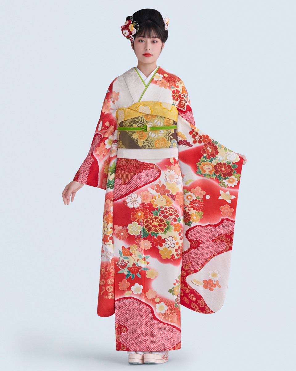 CHISO Furisode 千總 振袖 三友の舞 - さんゆうのまい - 深い黒の地色