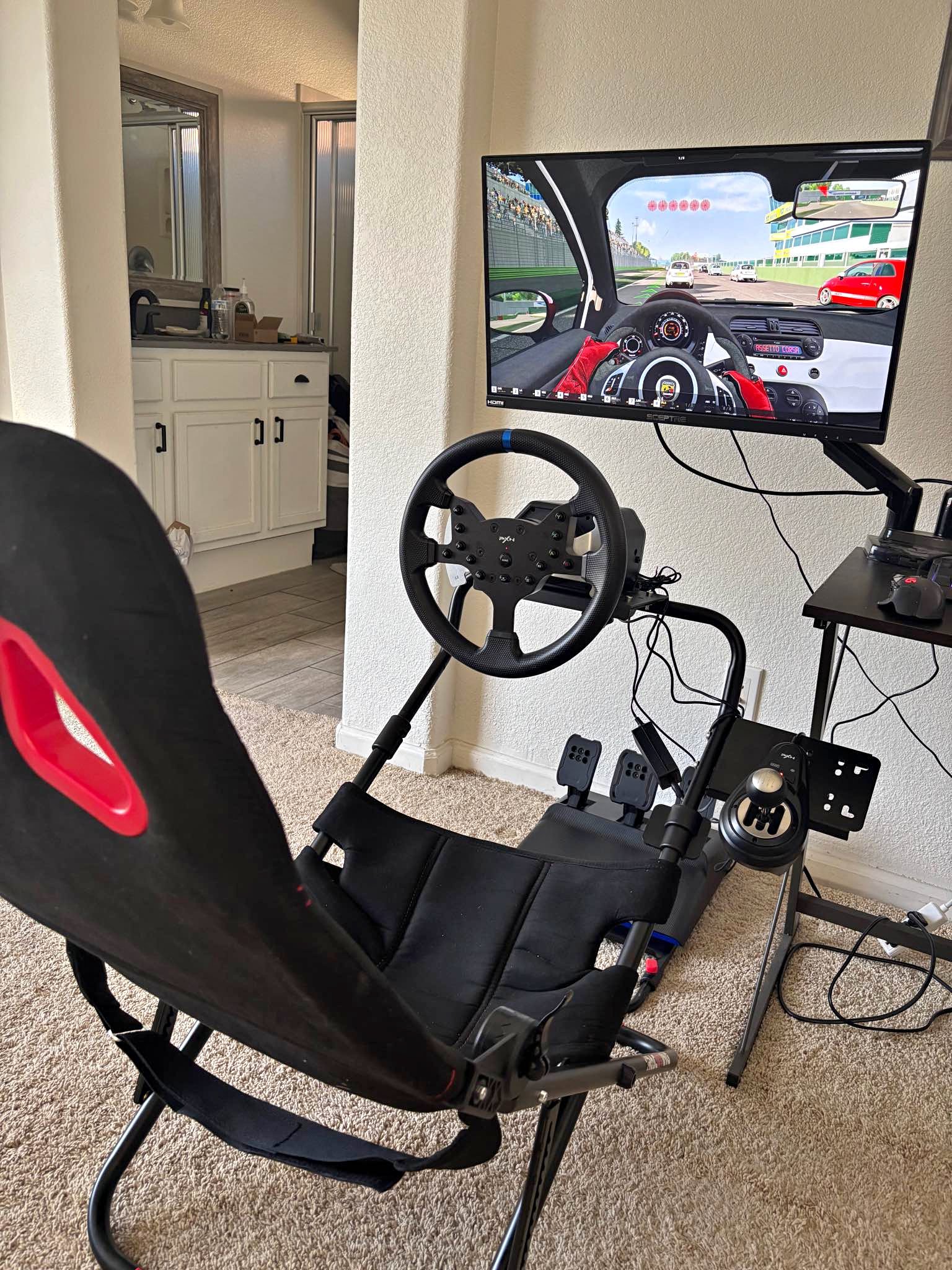 PXN V99 Racing Wheel Full Setup w/ Stand + Shifter + Seat (Sim Rig ...
