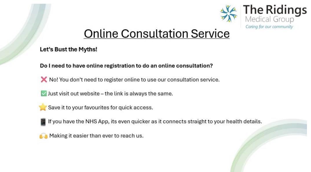 📣 Online Consultation Myth... - The Ridings Medical Group | Facebook