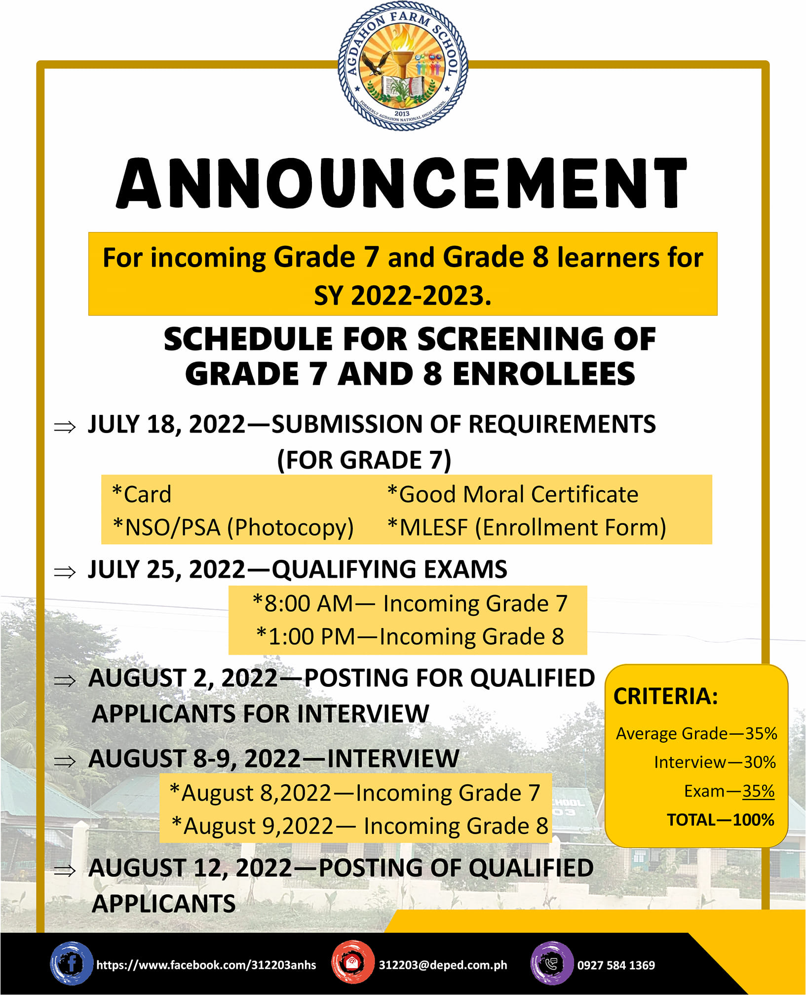 Ramon - ANNOUNCEMENT For incoming Grade 7 and Grade 8 Learners for SY ...