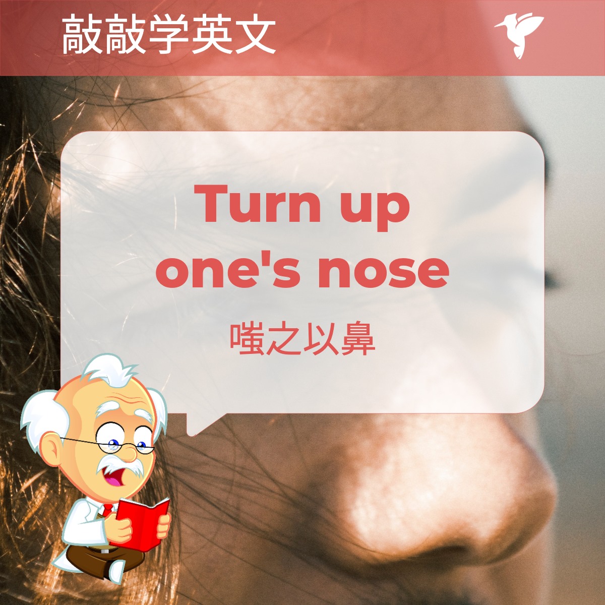 啄木鸟语言学习 英语成语 Turn Up One S Nose 嗤之以鼻 什么意思呢 拒绝 尤其指厌恶 轻蔑或轻视 英语example I Tried To Help But They Turned Up Their Noses At My