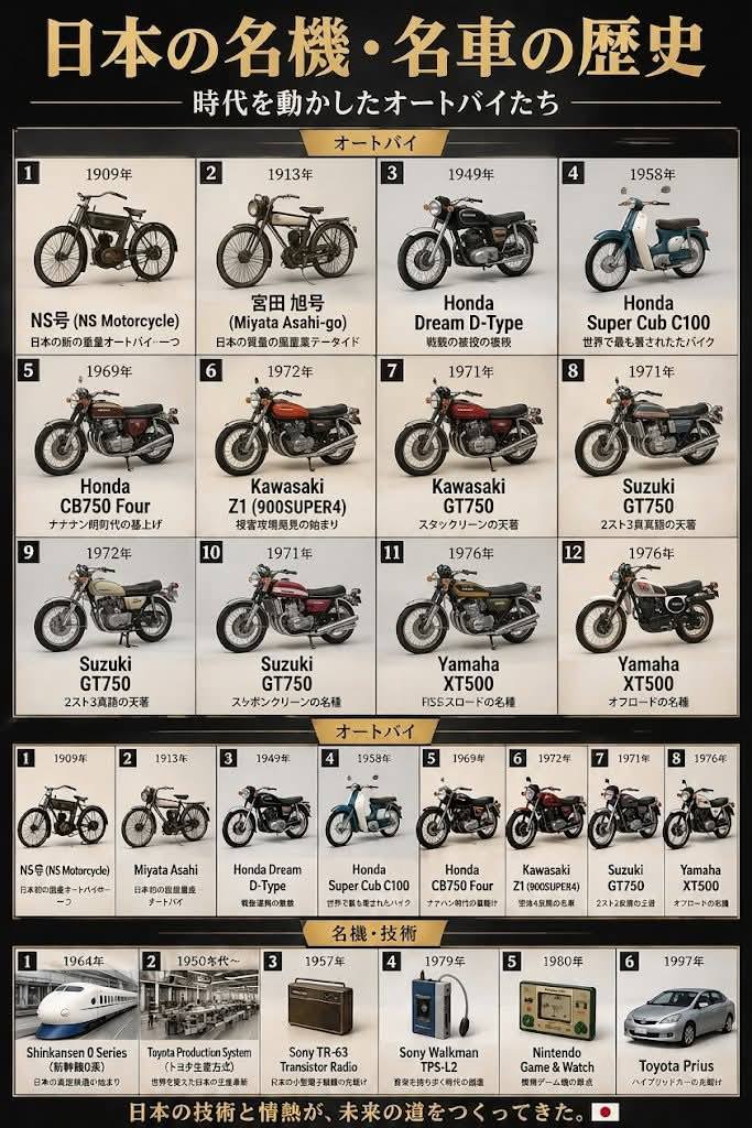 日本の二輪産業を変えた名車たちの歴史！ 1909年に誕生した日本初の