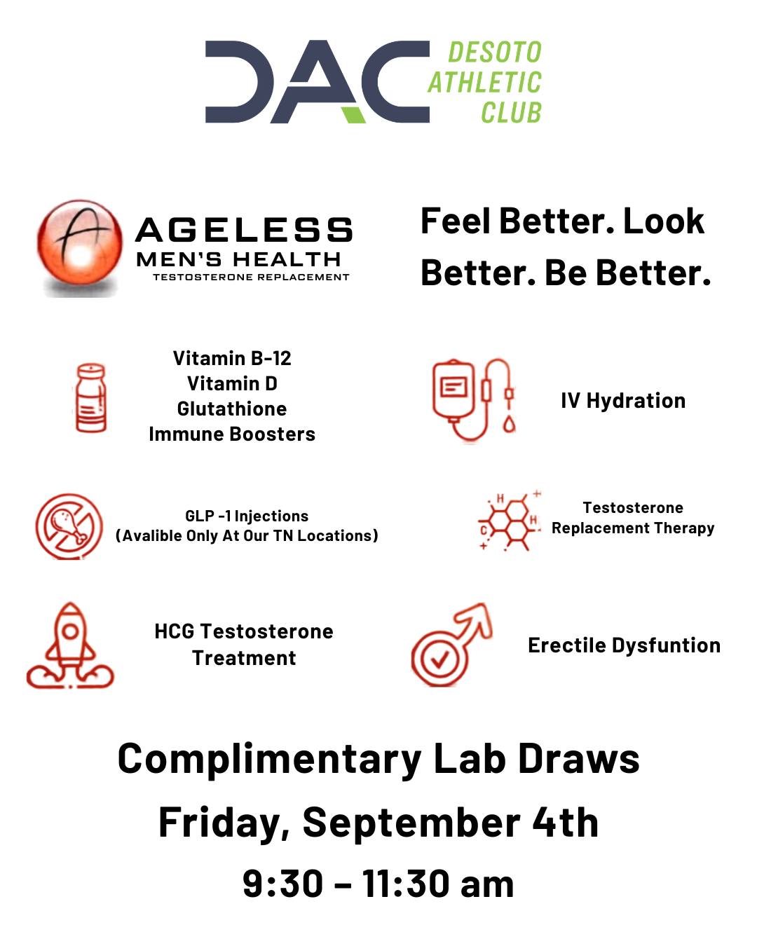 Free men's health screening at DeSoto Athletic Club on September 4th