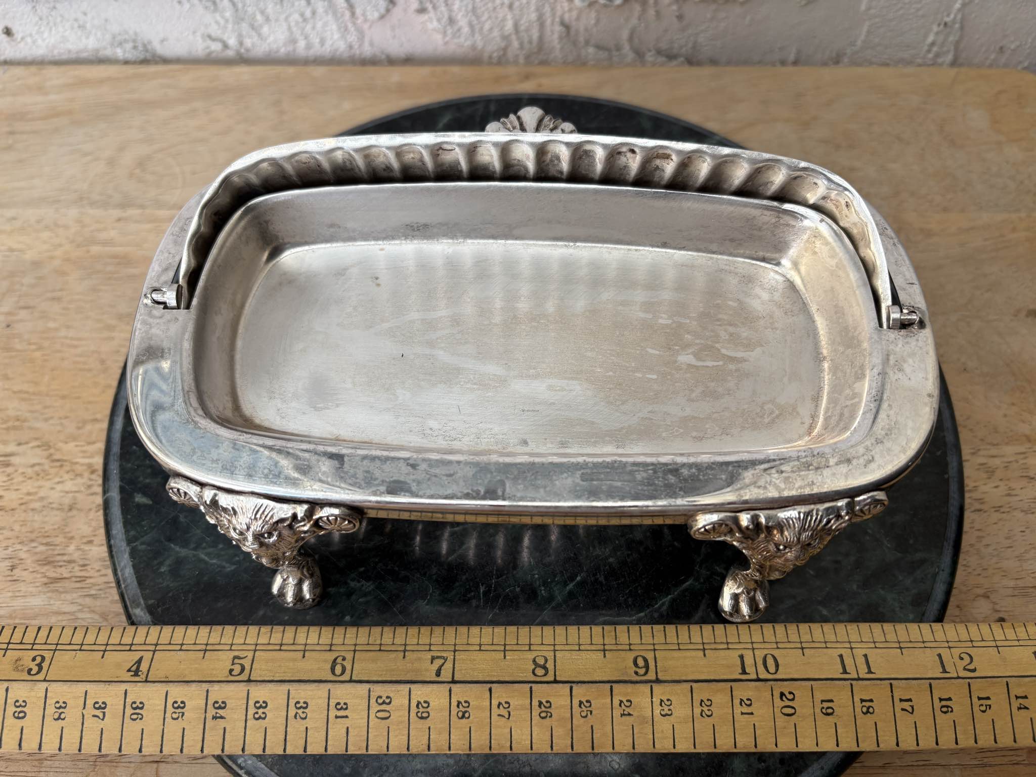 Vintage 1940s F.B. Rogers #357 Silver Plate Butter Dish, Lion Head