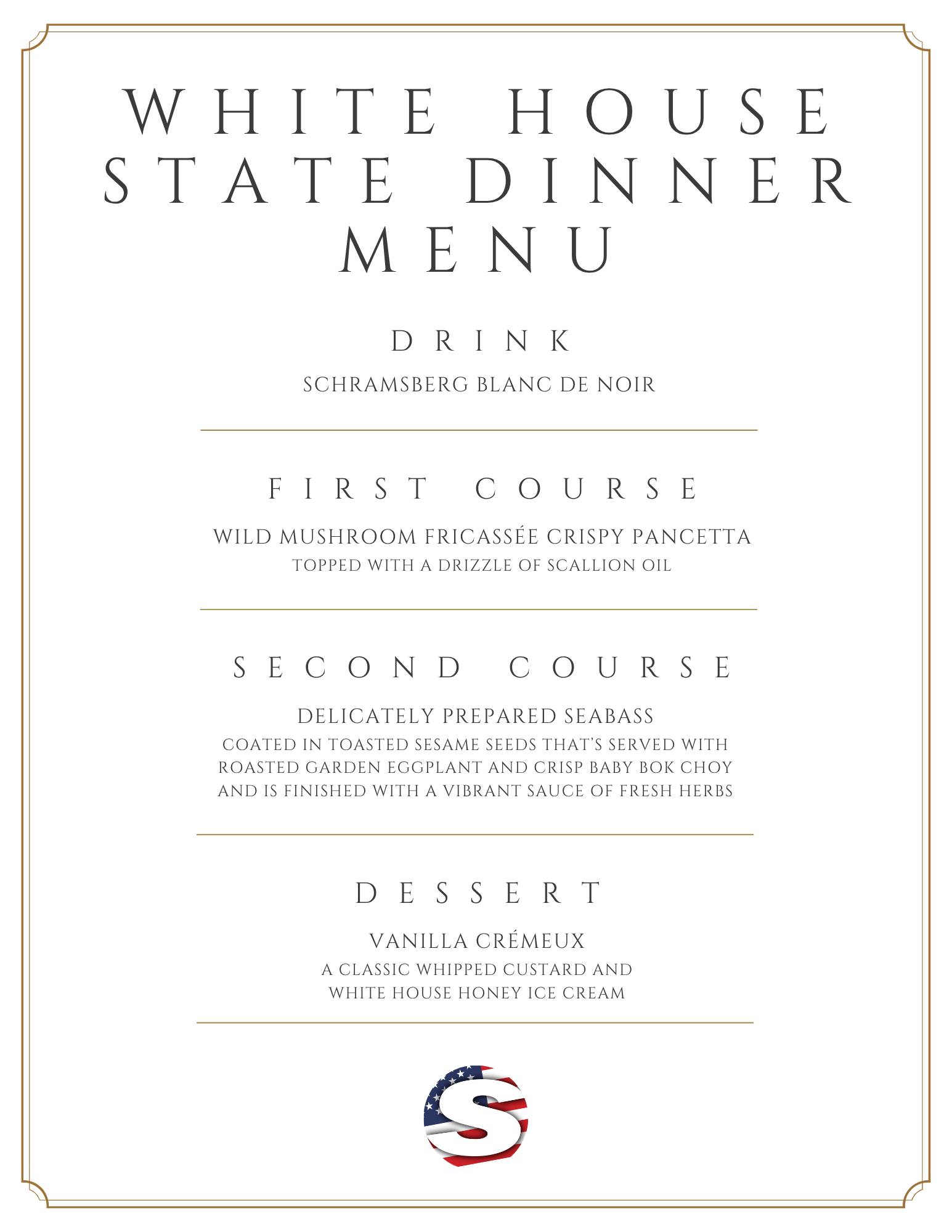 White House state dinner menu for Chinese President Xi Jinping's visit