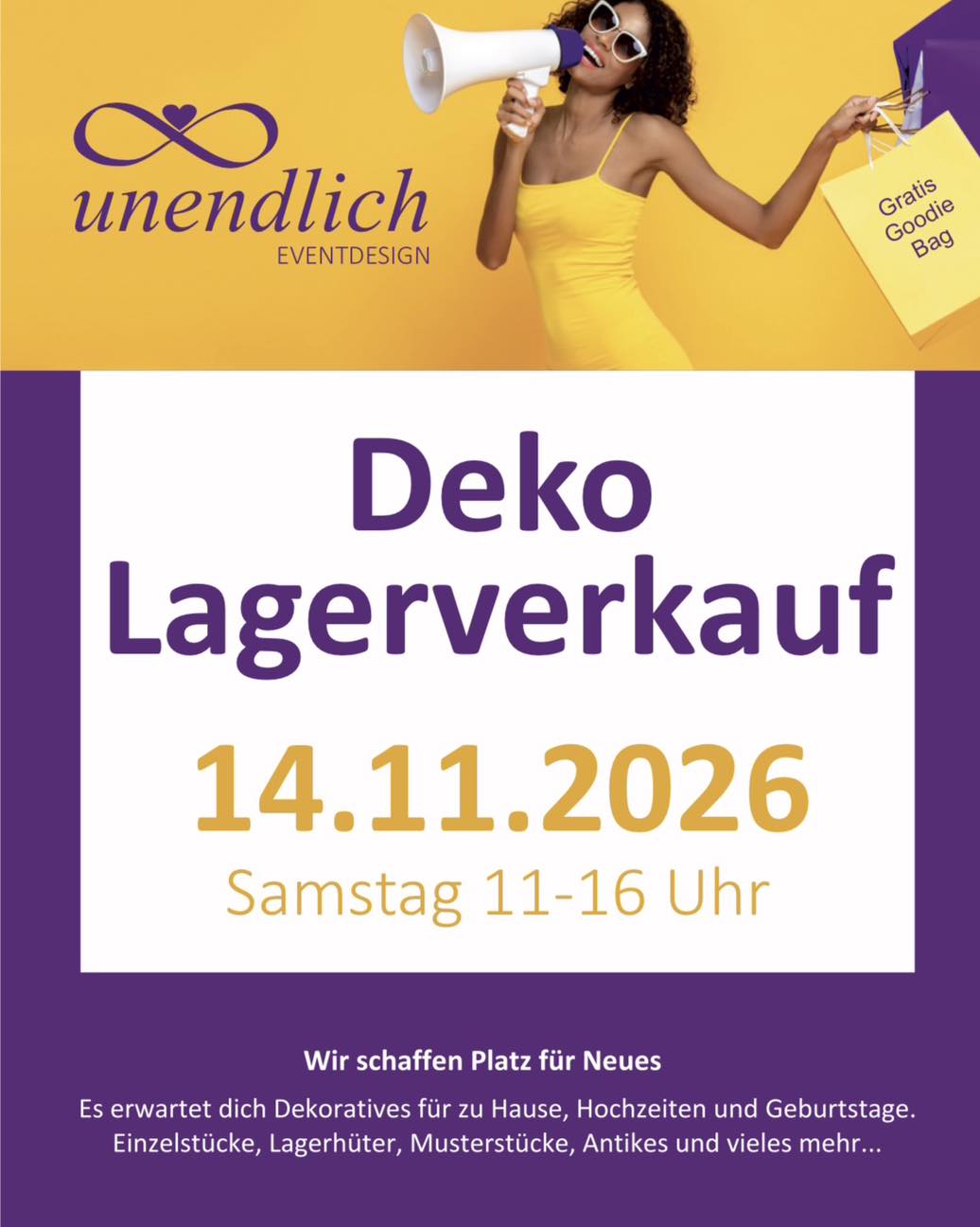 Wir schaffen Platz für Neues... Es erwartet dich Dekoratives für zu Hause, Hochzeiten und Geburtstage. Einzelstücke, Lagerhüter, Musterstücke, Antikes und vieles mehr... Deko aus den Bereichen: Kerzen