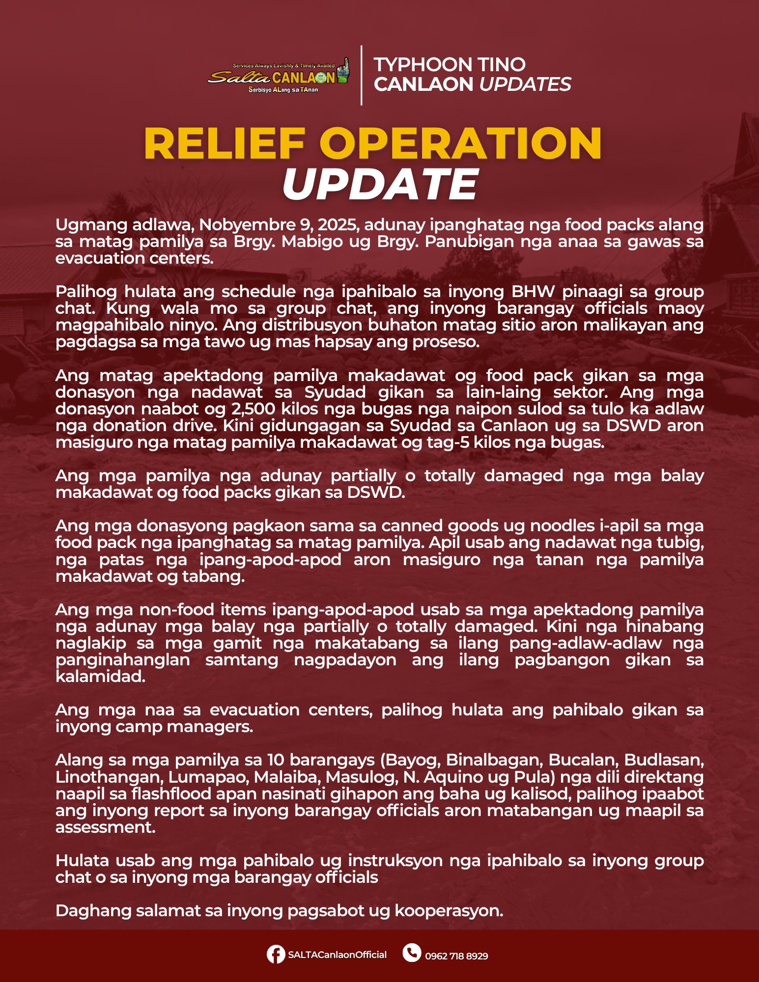 SALTA - RELIEF OPERATION | TYPHOON TINO UPDATES Ugmang adlawa ...