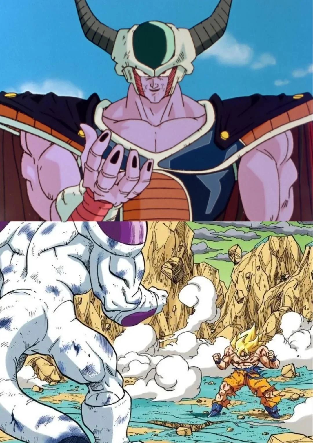 Goku as Super Saiyan vs Mecha Frieza and King Cold
