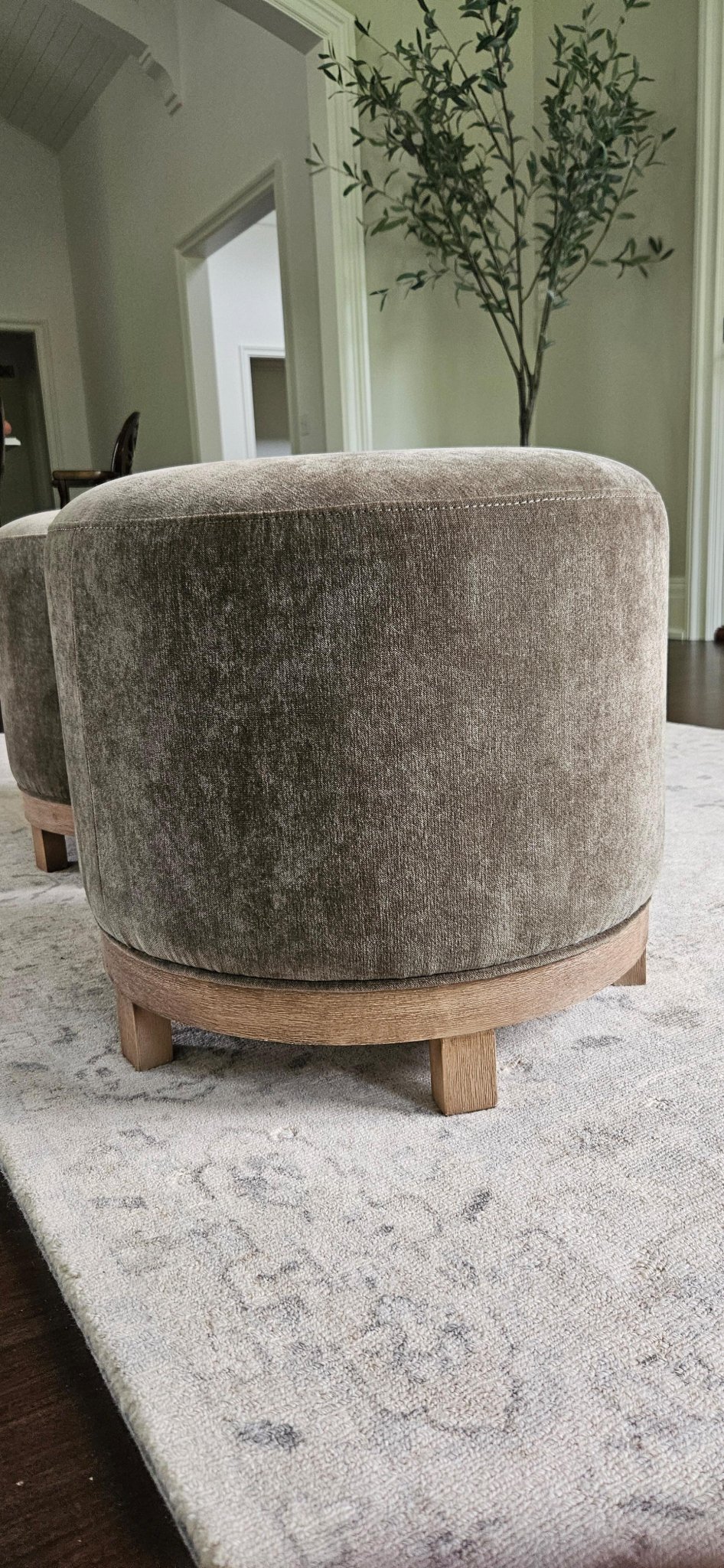 Pottery Barn Jake Upholstered Swivel Stools, Seadrift Legs, Rustic ...