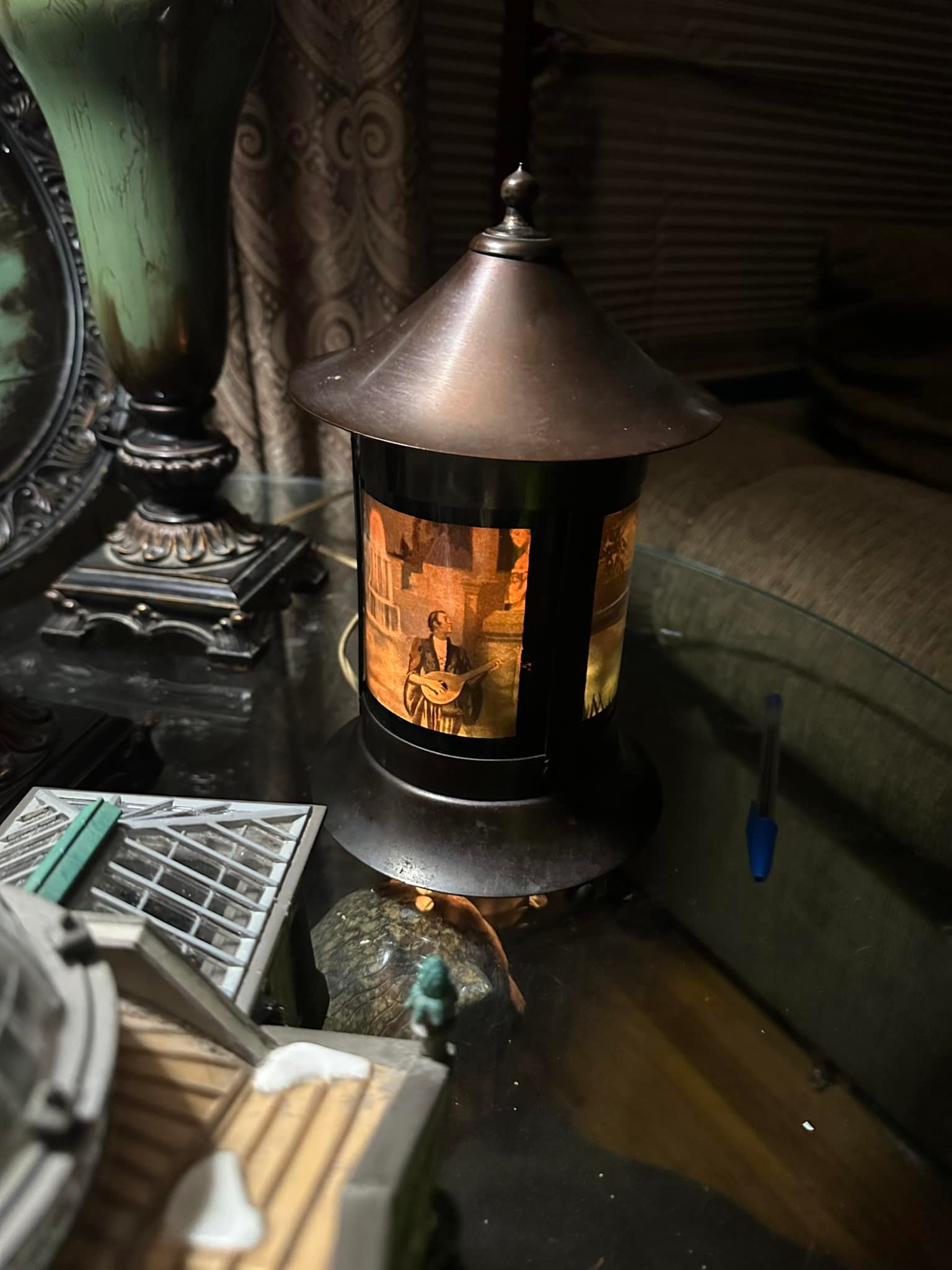 Antique EXIT LAMP BALL END OF THE DAY Heat activated rotating lamp 