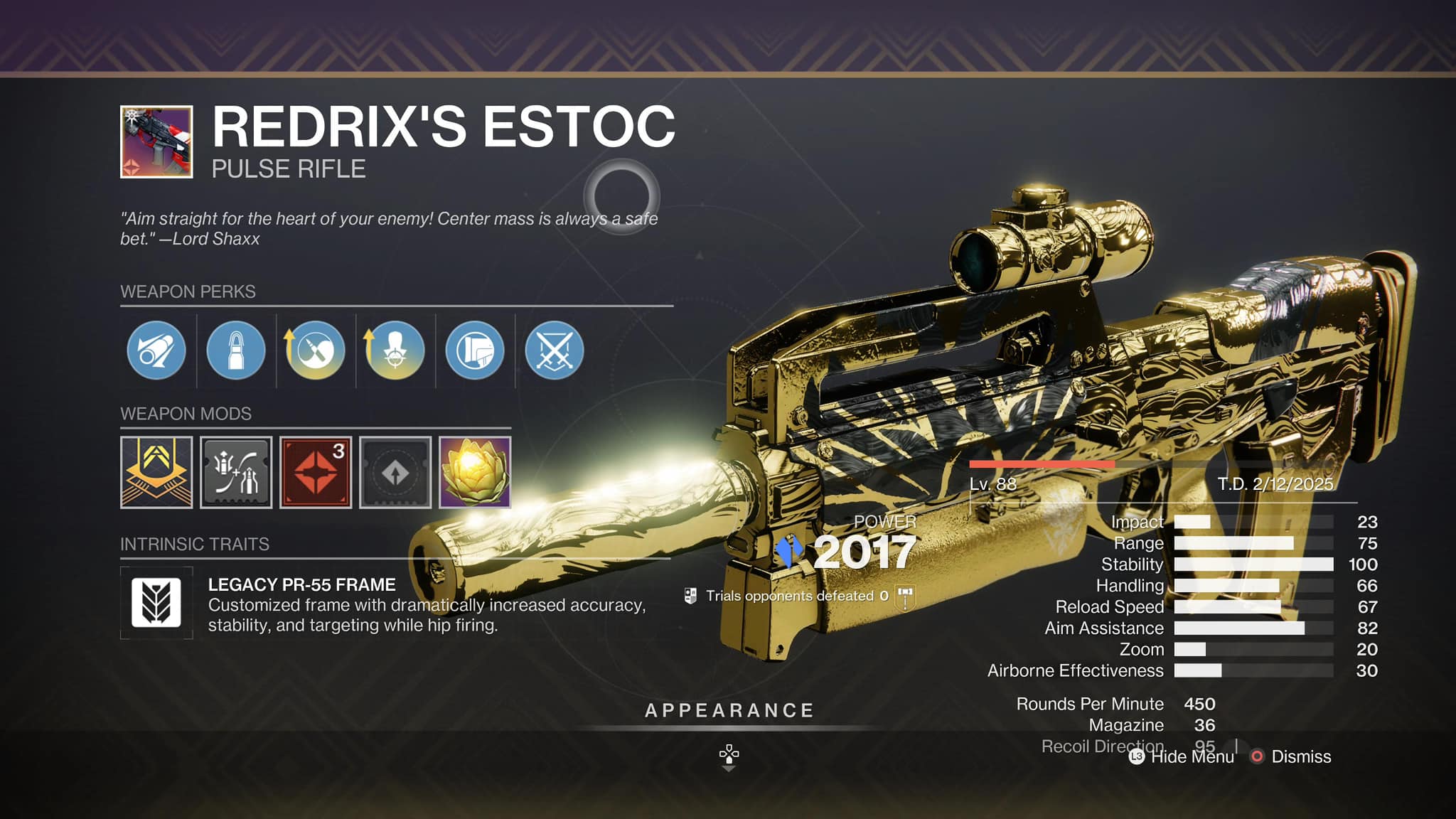 Destiny player gets desirable Redrix's Estoc roll with Zen Moment