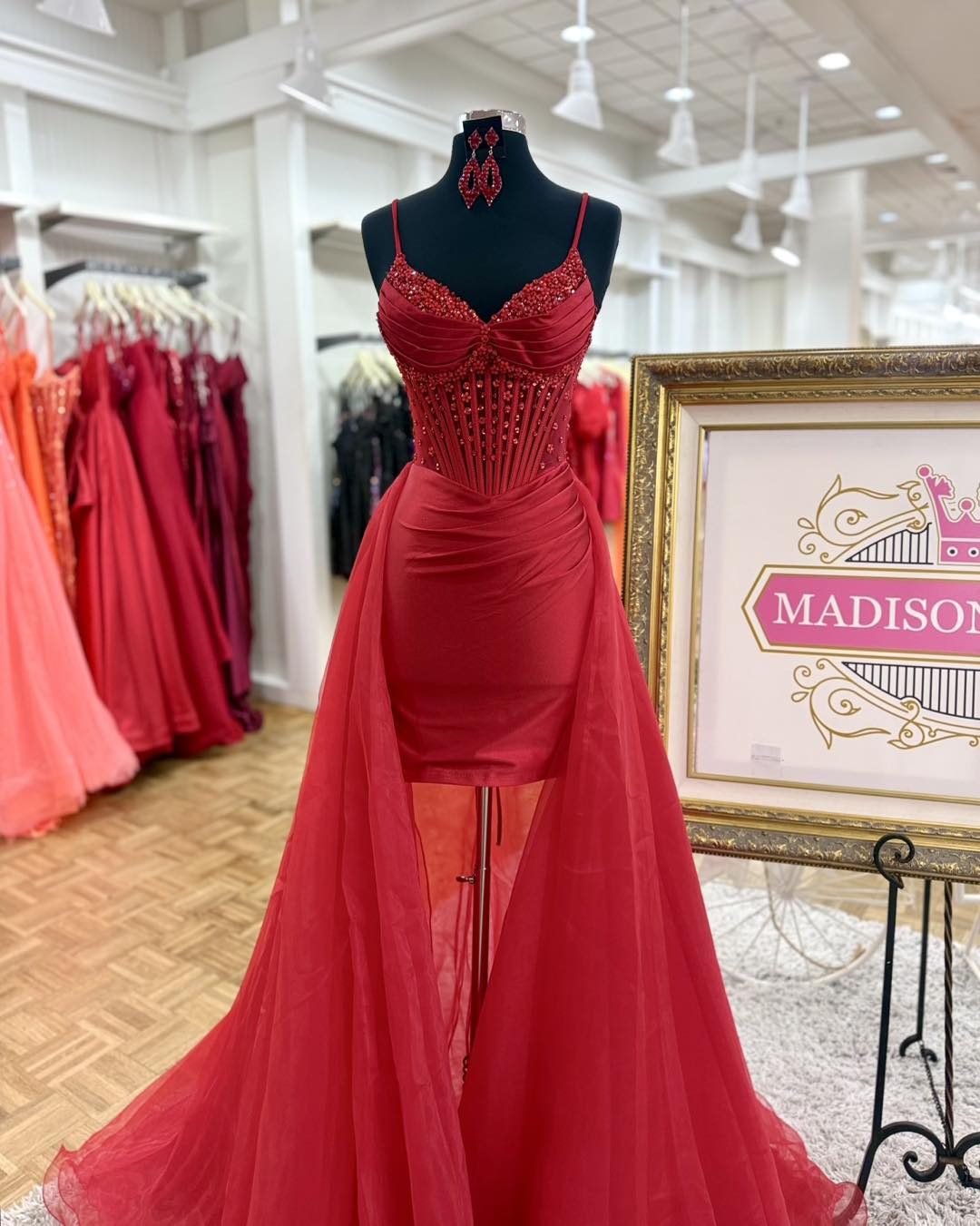 embellished corset mini dress in fire red Ines Strawberry Designed in our all SIZE:2X(22-+) holiday25 Luna Balloon Sleeve Ruffle