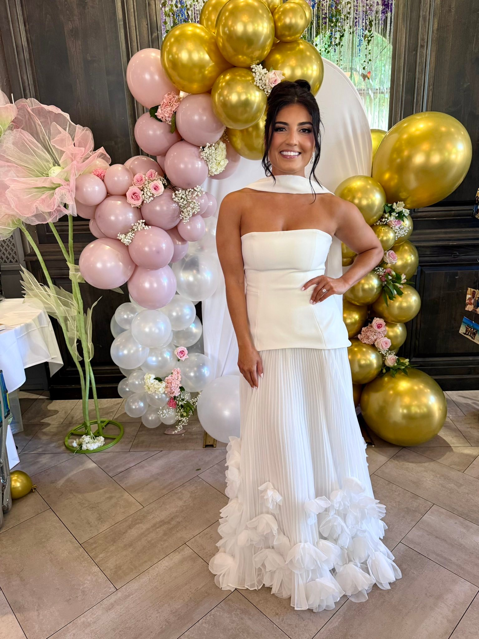 My gorgeous girl is glowing! 😍 We had the best time showering this beautiful bride and birthday girl with all of the love!🤍 Let the countdown to Mrs. Kerson commence! #bride #bridesmaids #