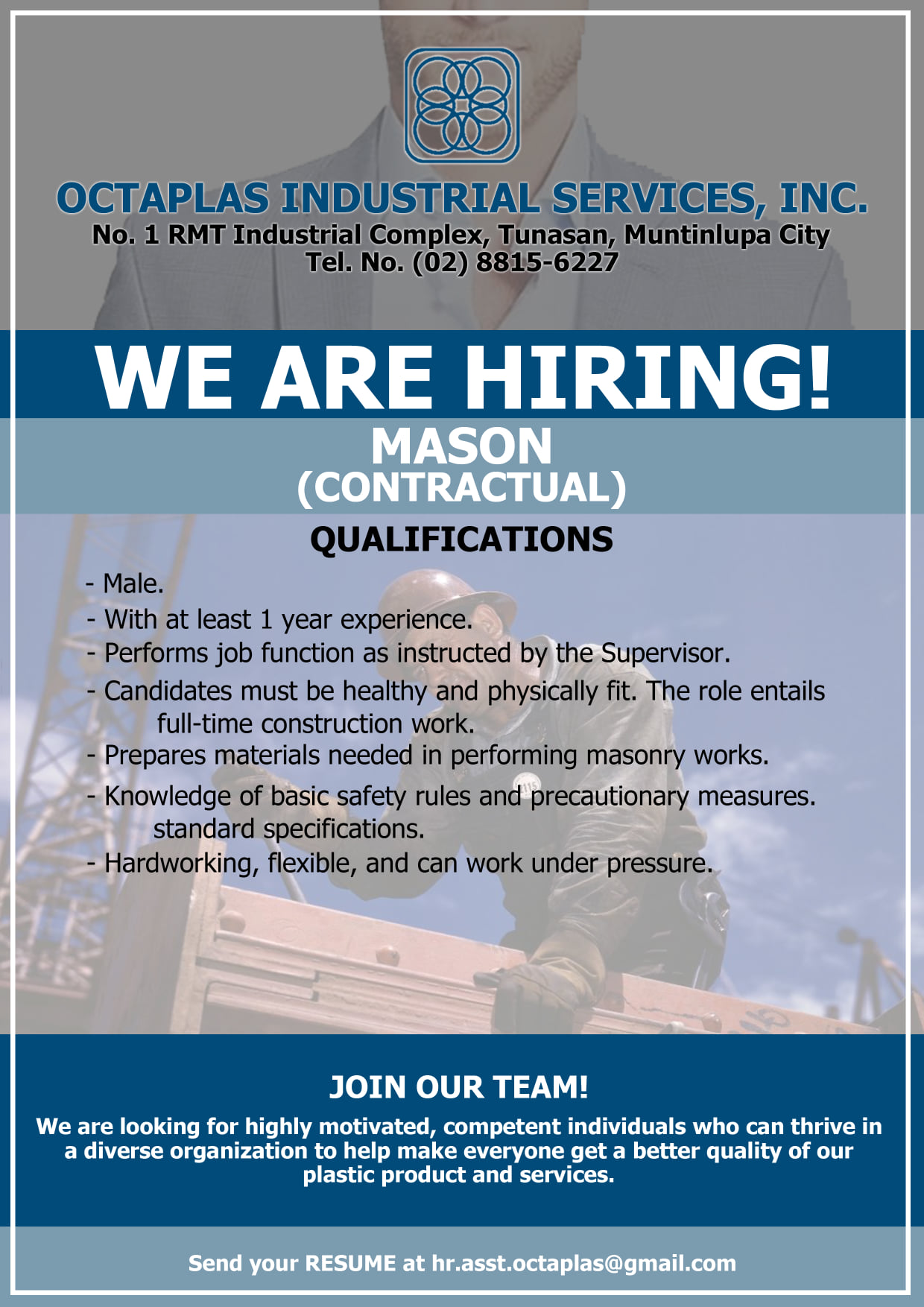 Urgent Hr Department Octaplas Industrial Services Inc Facebook