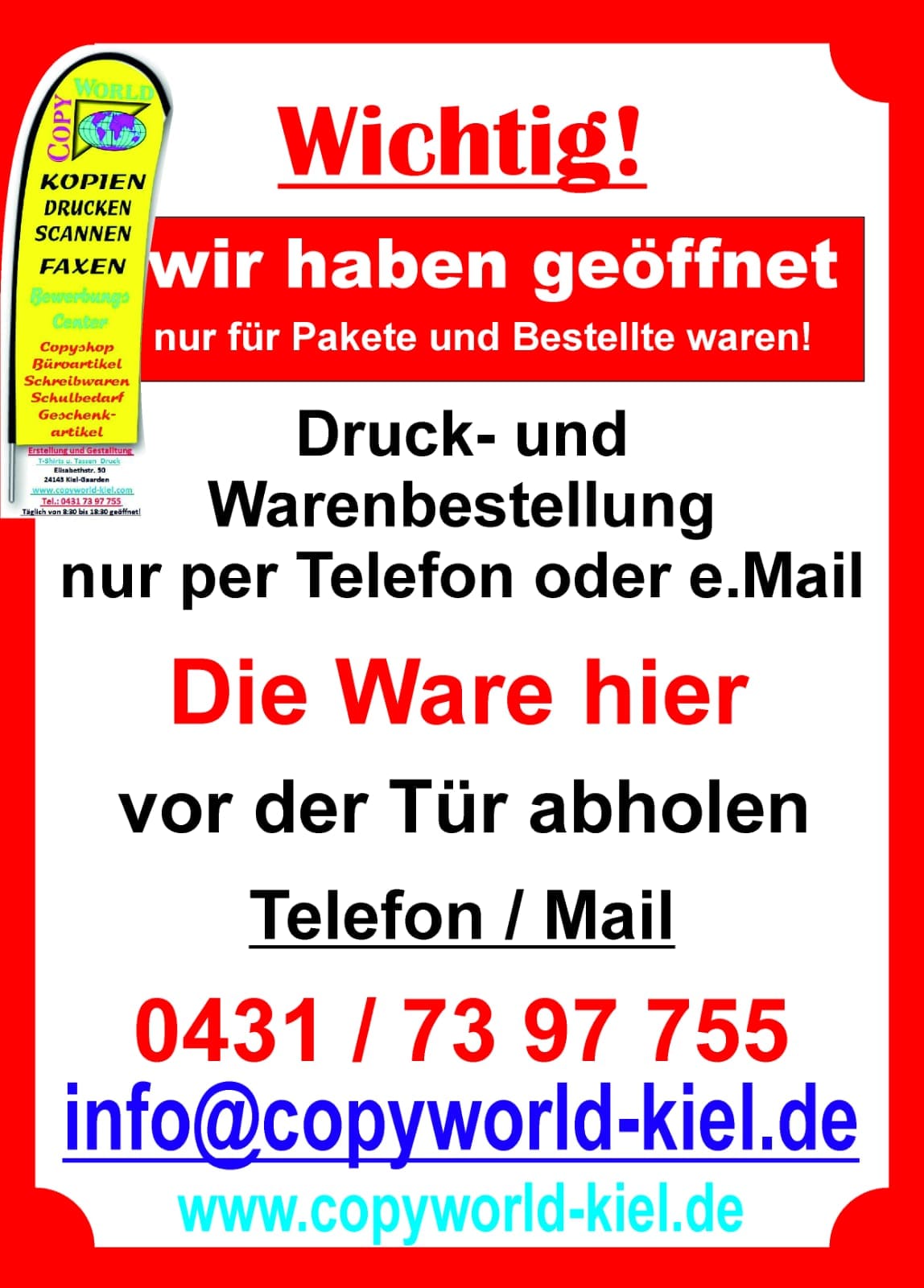 Copy World - Werbung - Kopien - Schreibwaren | Kiel