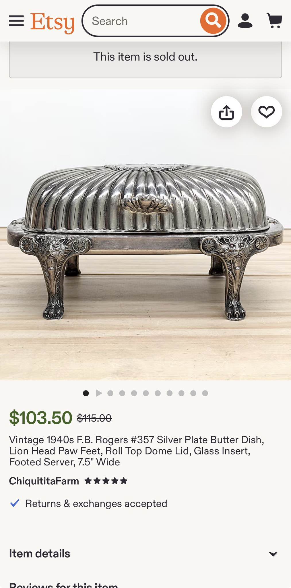 Vintage 1940s F.B. Rogers #357 Silver Plate Butter Dish, Lion Head