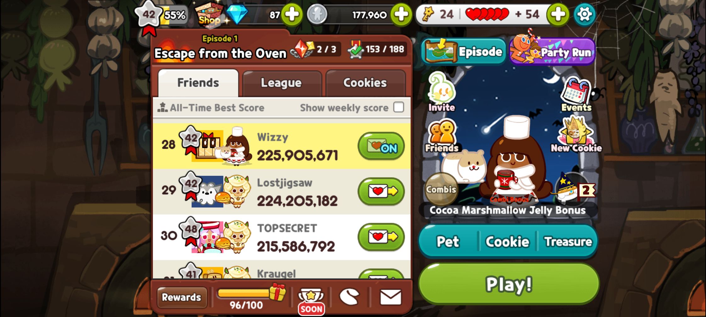 CookieRun Classic friends list and recent activity