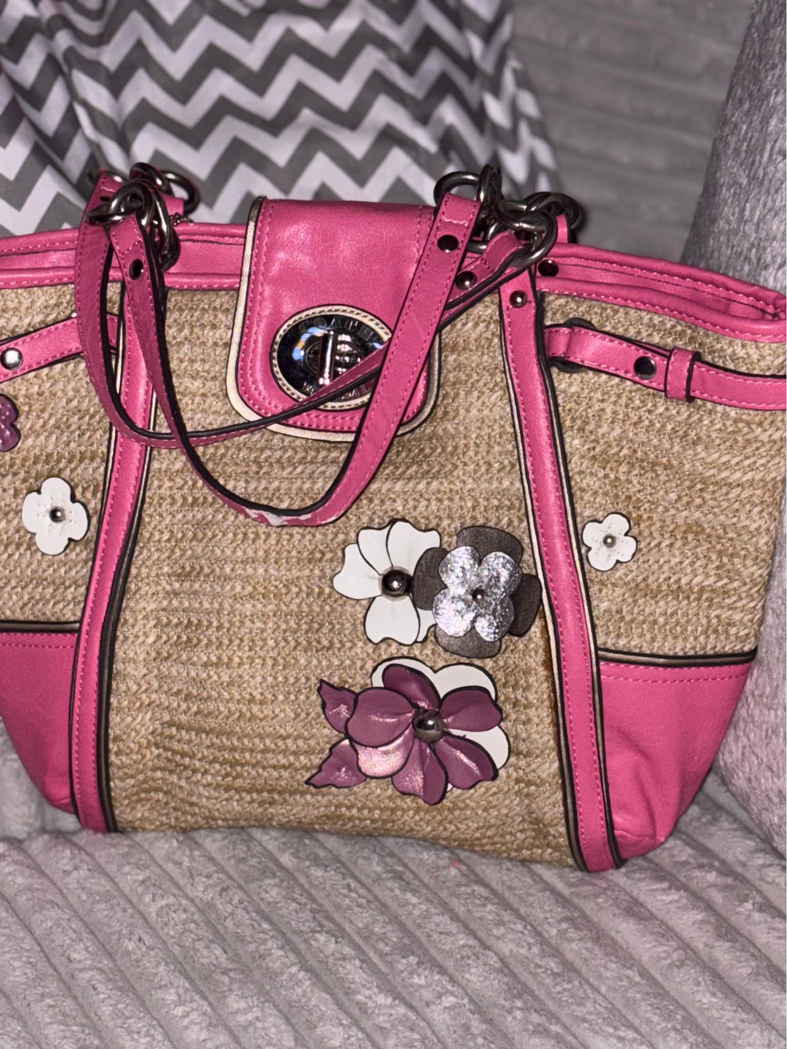 Authentic Designer Straw Weave Pink Leather Tote | Used - Good 