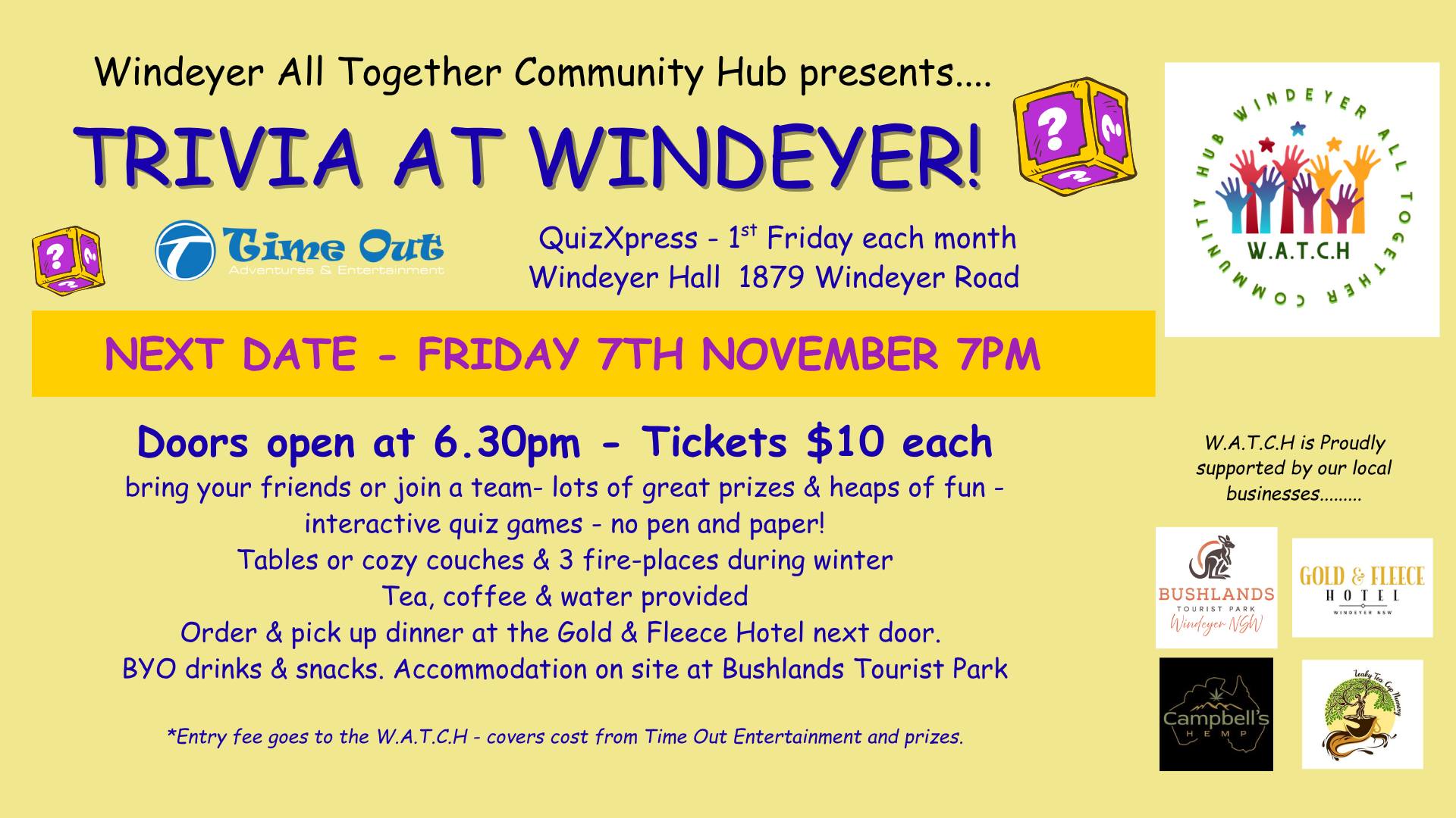 TRIVIA AT WINDEYER - FRIDAY 7th November