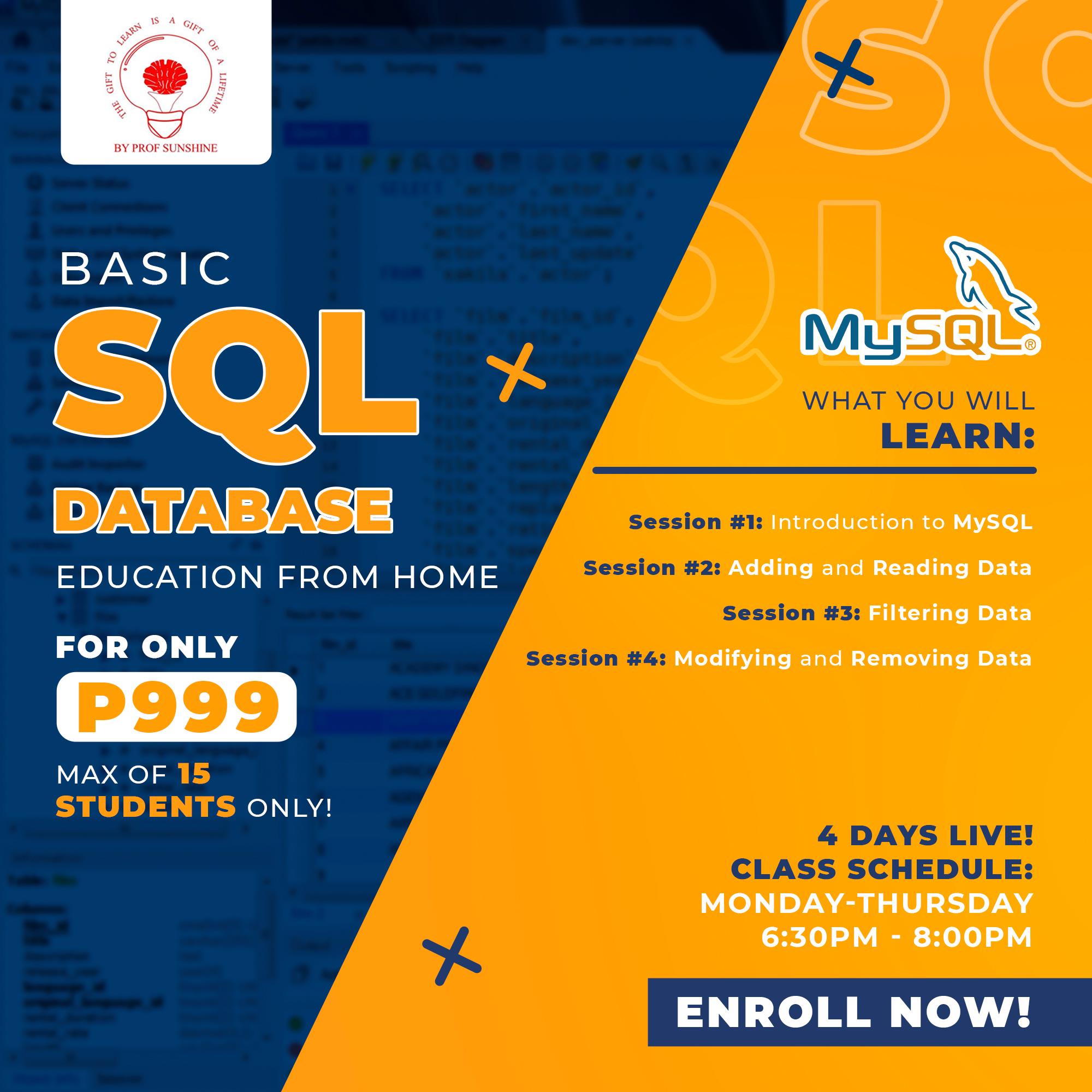 Basic SQL Database Course (October 25-28 6:30pm - 8:00pm) | Facebook
