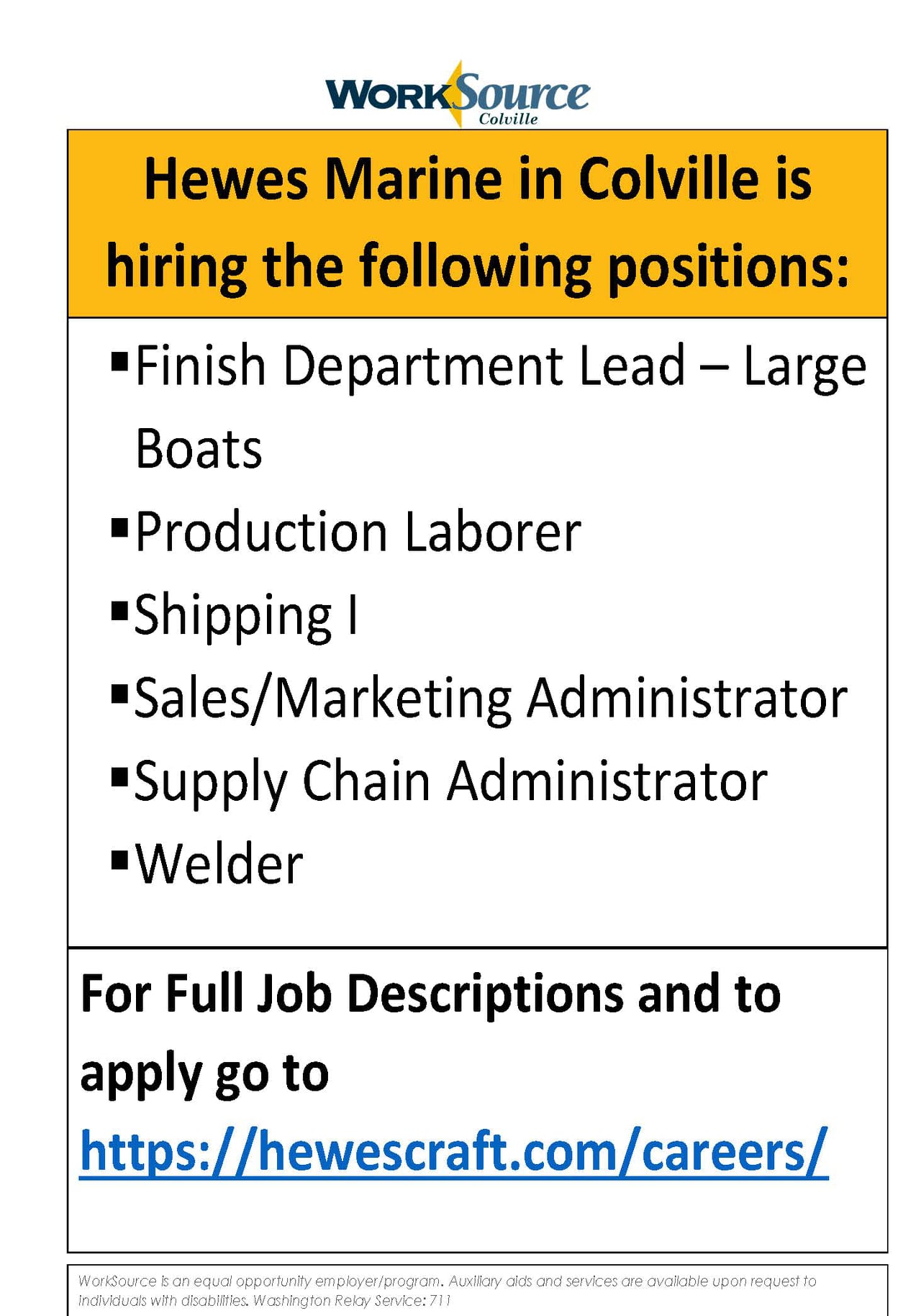 For Full Job Descriptions and to... - WorkSource Colville | Facebook