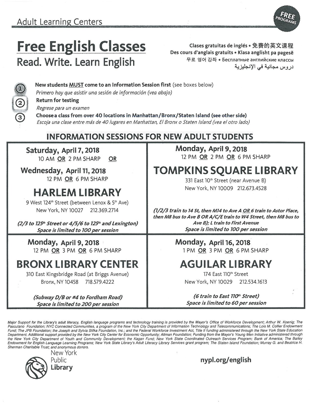 Grand - Free English Classes! Bronx Residents can register at the Bronx ...