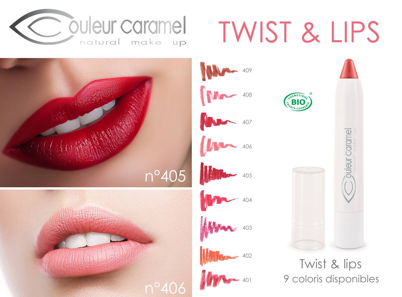 Rouge à Lèvres Couleur Caramel Twist & Lips N°405 Rouge Mat BIO - Neuf