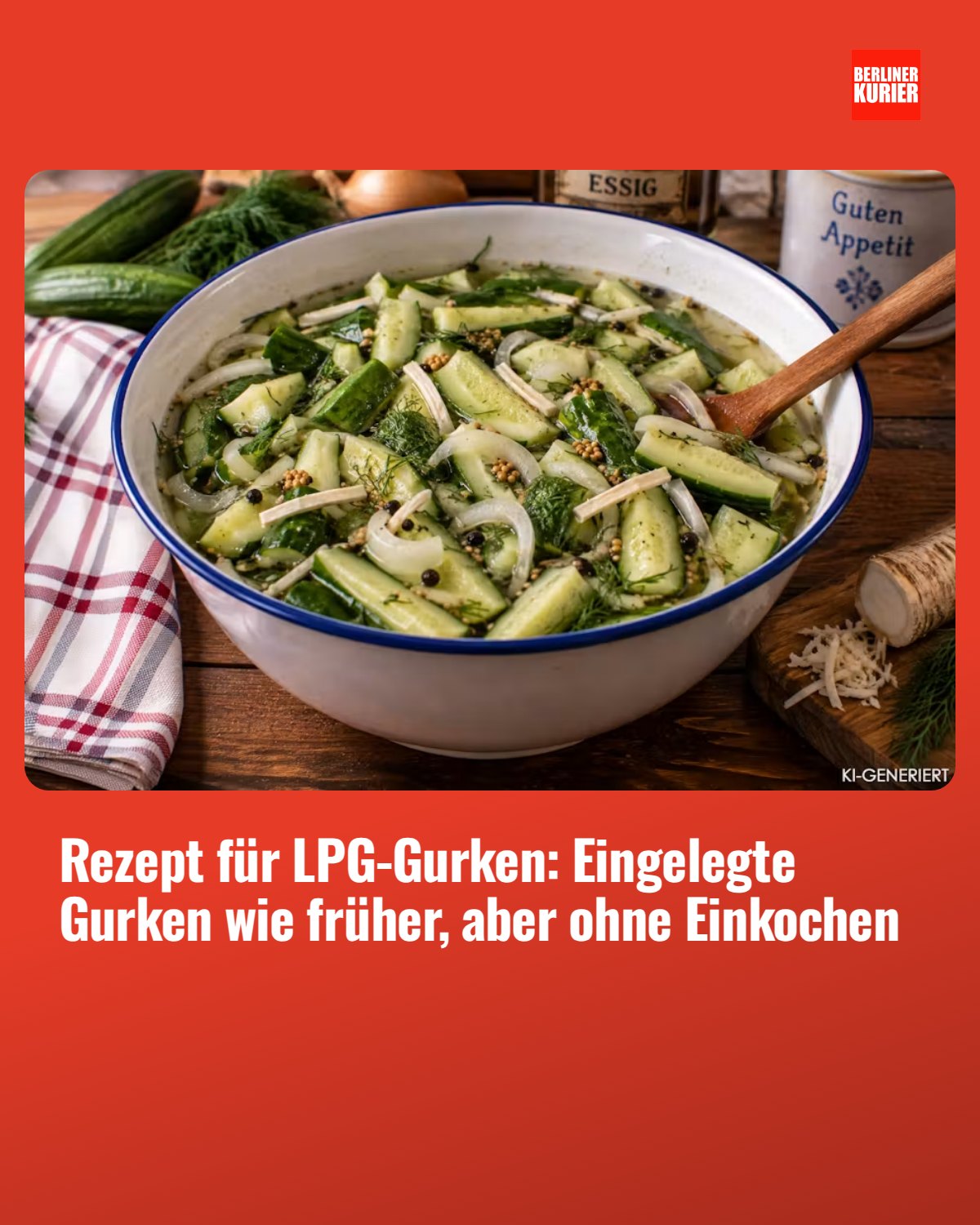 Eingelegte Gurken ohne Einkochtopf: Für LPG-Gurken werden Gurken roh mit Essig, Zucker, Salz und Gewürzen angesetzt. Nach einem Tag Ziehzeit sind sie eine süß-saure Beilage zu Abendbrot, Bratkartoffeln oder Gegrilltem. 🥒