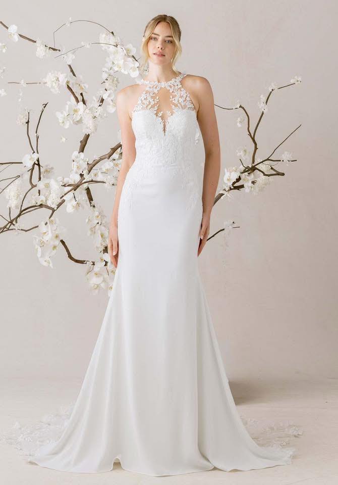 mori lee halter wedding dress ❤️💕SAI 💕❤️ The new Sai is graceful, fluid and delicately composed. The illusion neckline features a plunging sweetheart detail and design that leads to split straps and size-chart