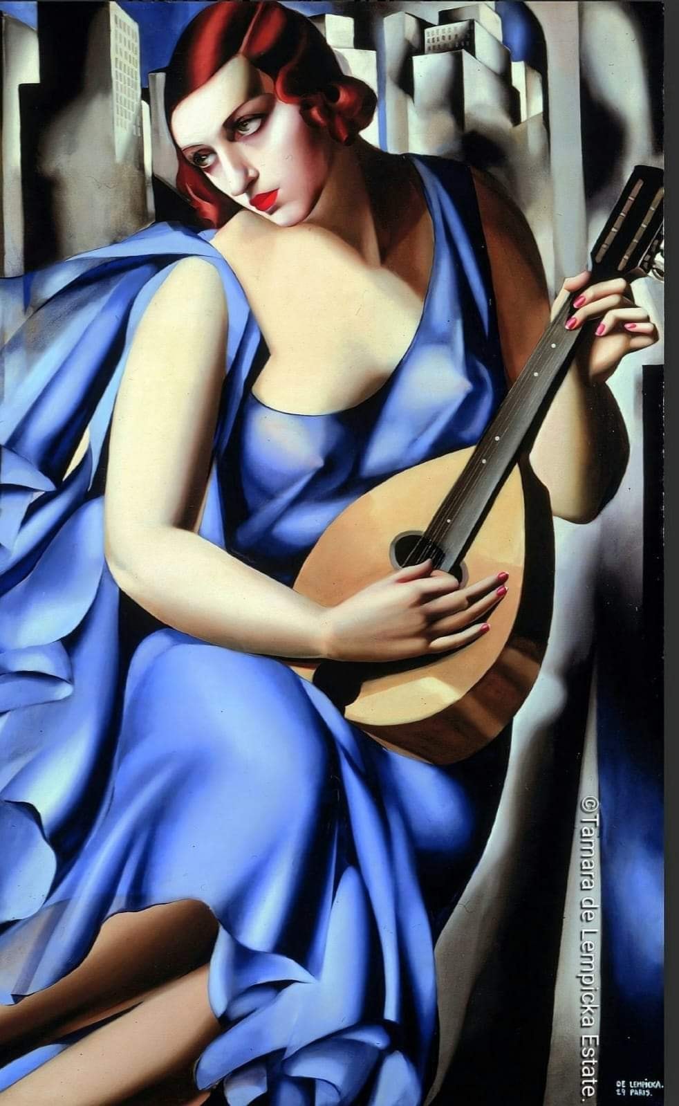 人物画　絵画　 「la chanteuse」 Tamara de Lempicka - La Musicienne, 1929. Oil on canvas, 45 5/8 x