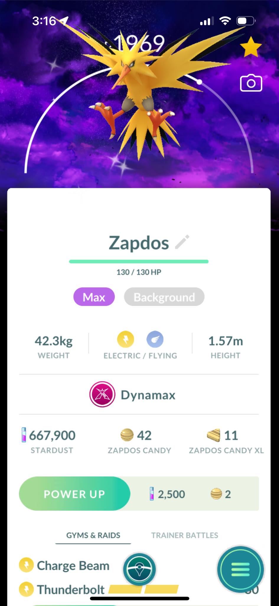 Pokémon Go Trade Shiny Zapdos Level 50 & 3 Moves
