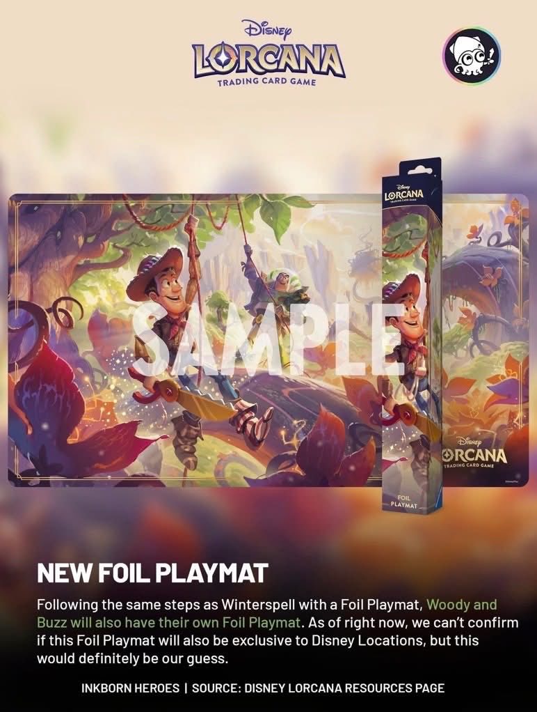 Disney Lorcana foil playmat with Woody and Buzz