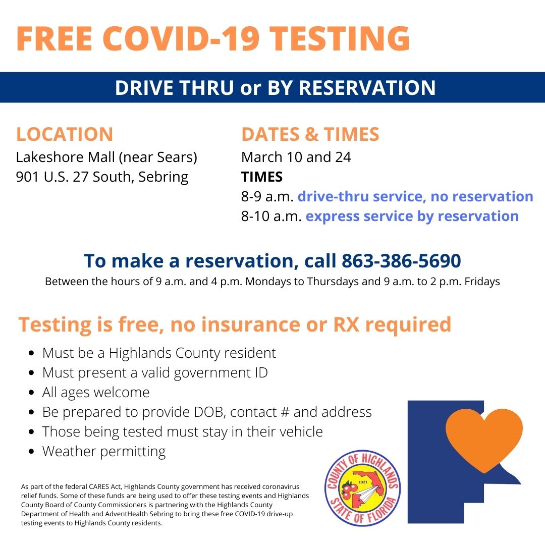 Highlands - Free COVID-19 testing. See below for more information. If ...